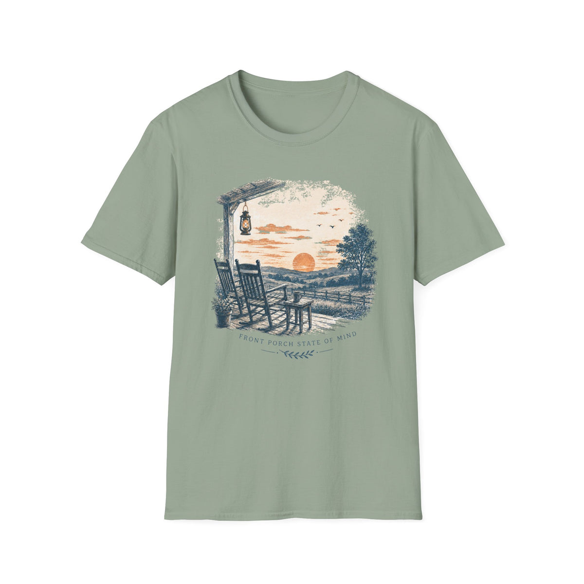 Sunset Porch T-Shirt — Relaxing Rocking Chair Lakeside Graphic Tee