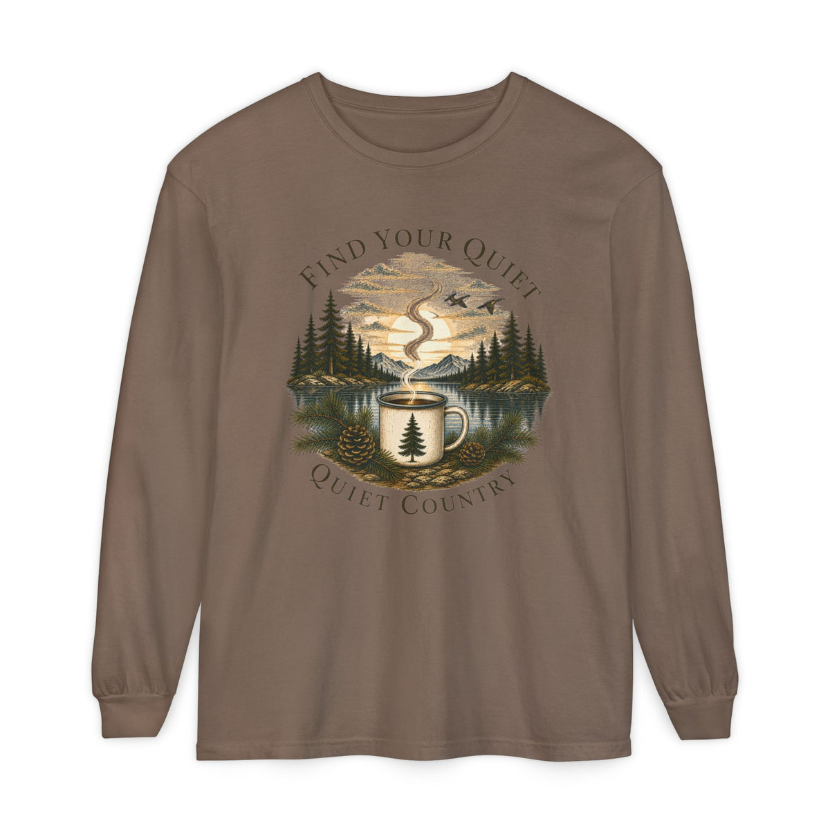 Find Your Quiet Long Sleeve Tee — Quiet Country Camping Graphic
