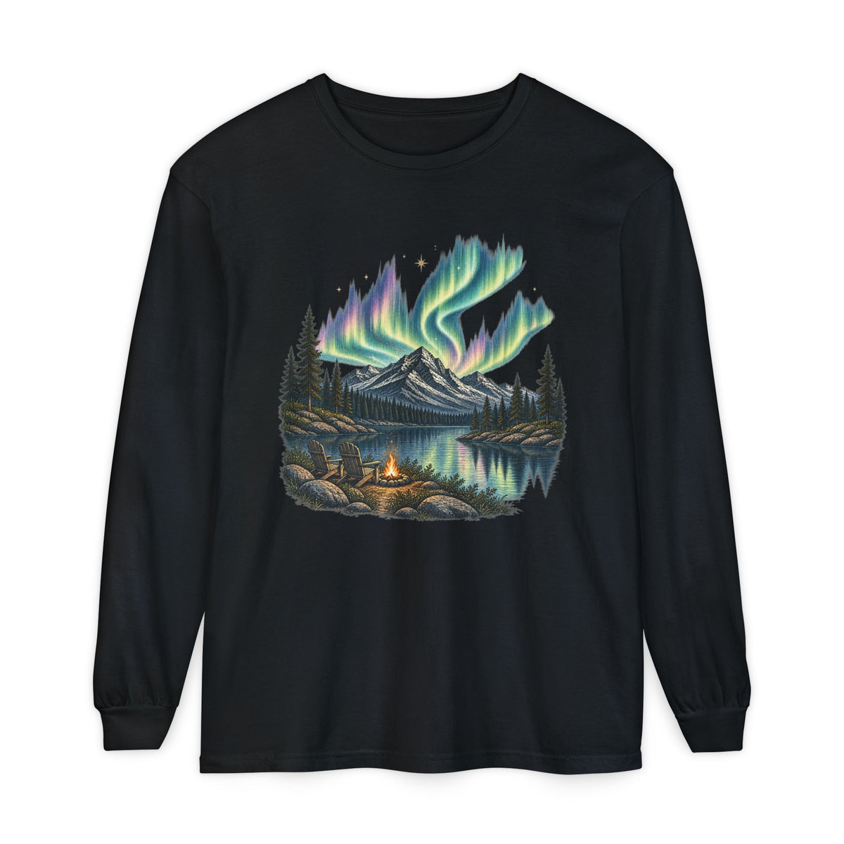 Aurora Night Camping Long Sleeve Tee