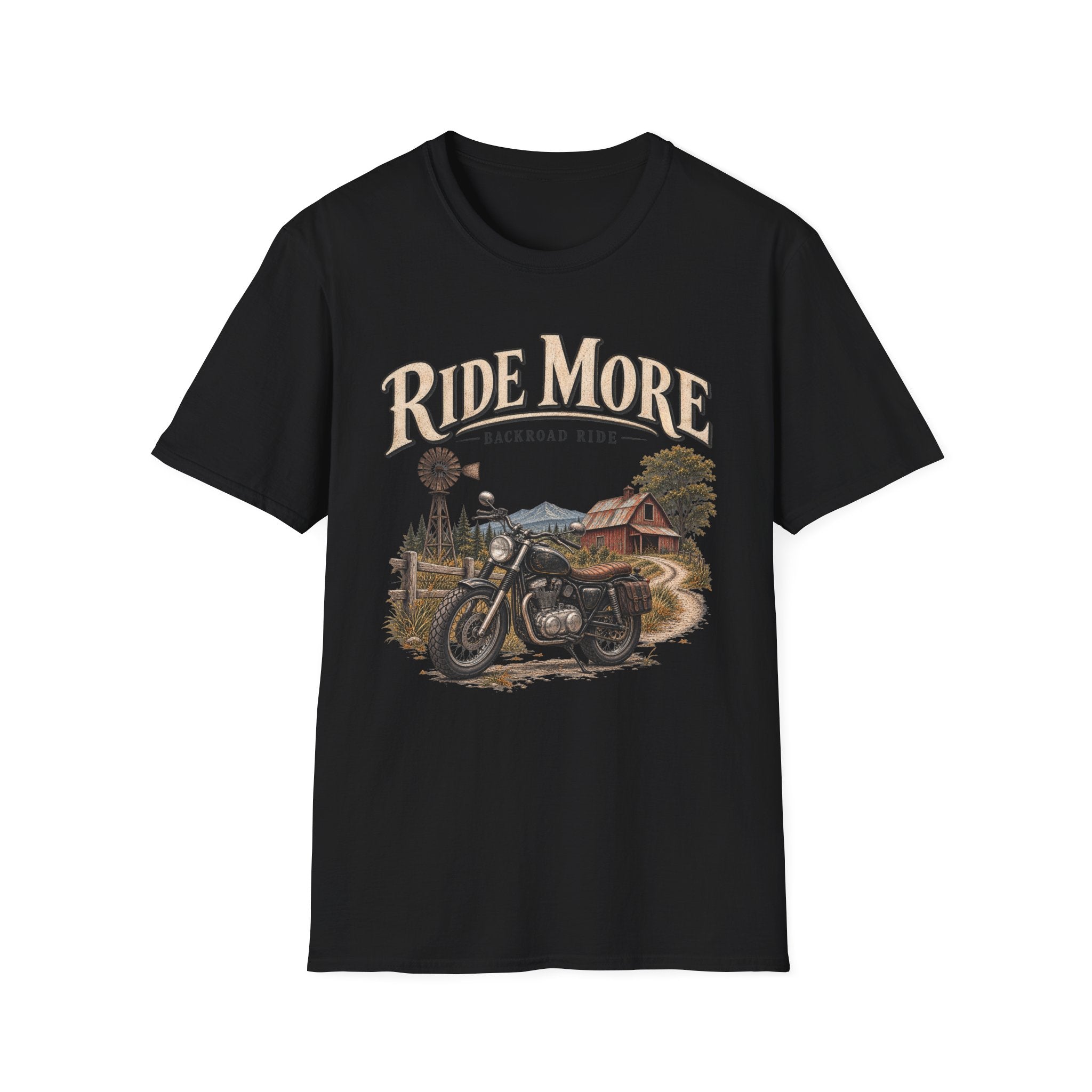 Ride More Motorcycle T-Shirt — Vintage Backroad Biker Graphic