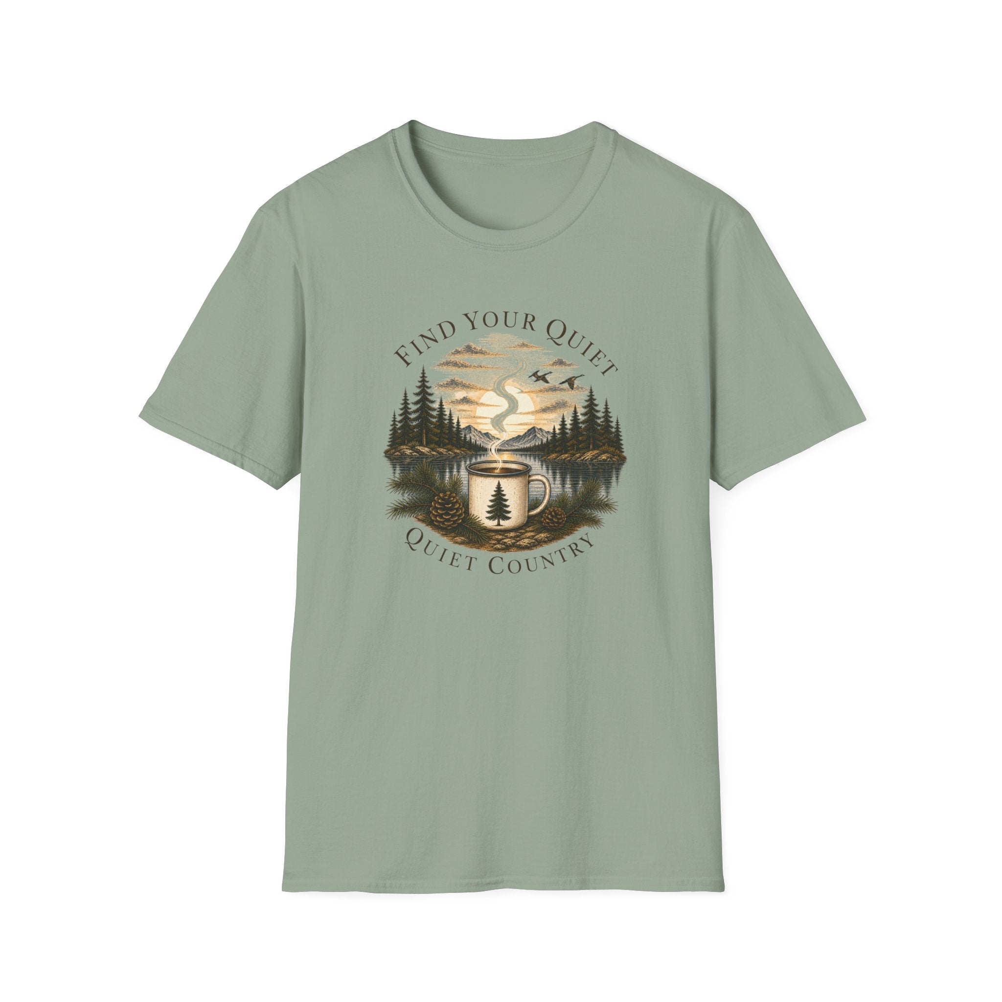 Find Your Quiet Coffee Tee — Mountain Lake Mug Graphic T-Shirt
