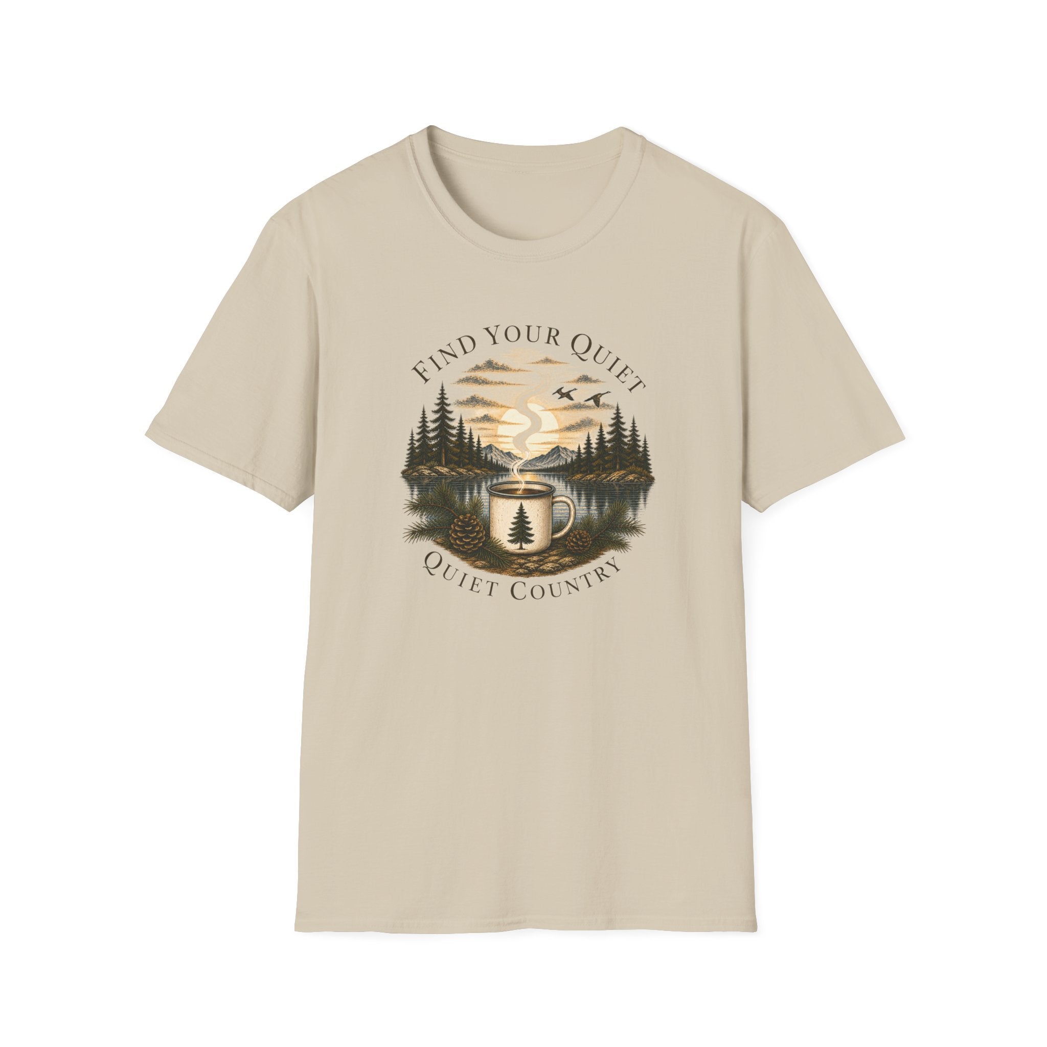 Find Your Quiet Coffee Tee — Mountain Lake Mug Graphic T-Shirt
