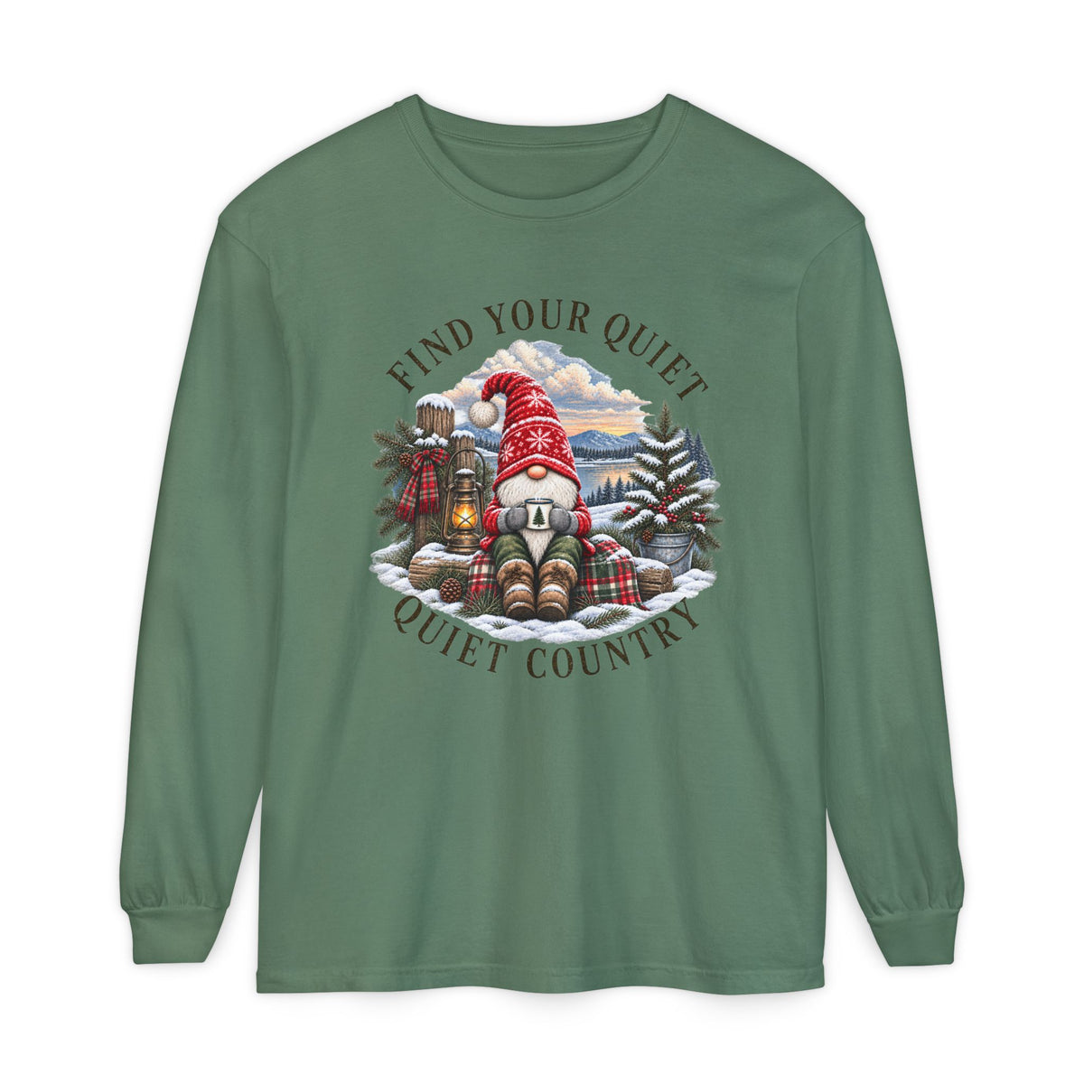 Find Your Quiet Country Long Sleeve — Cozy Gnome Woodland Tee