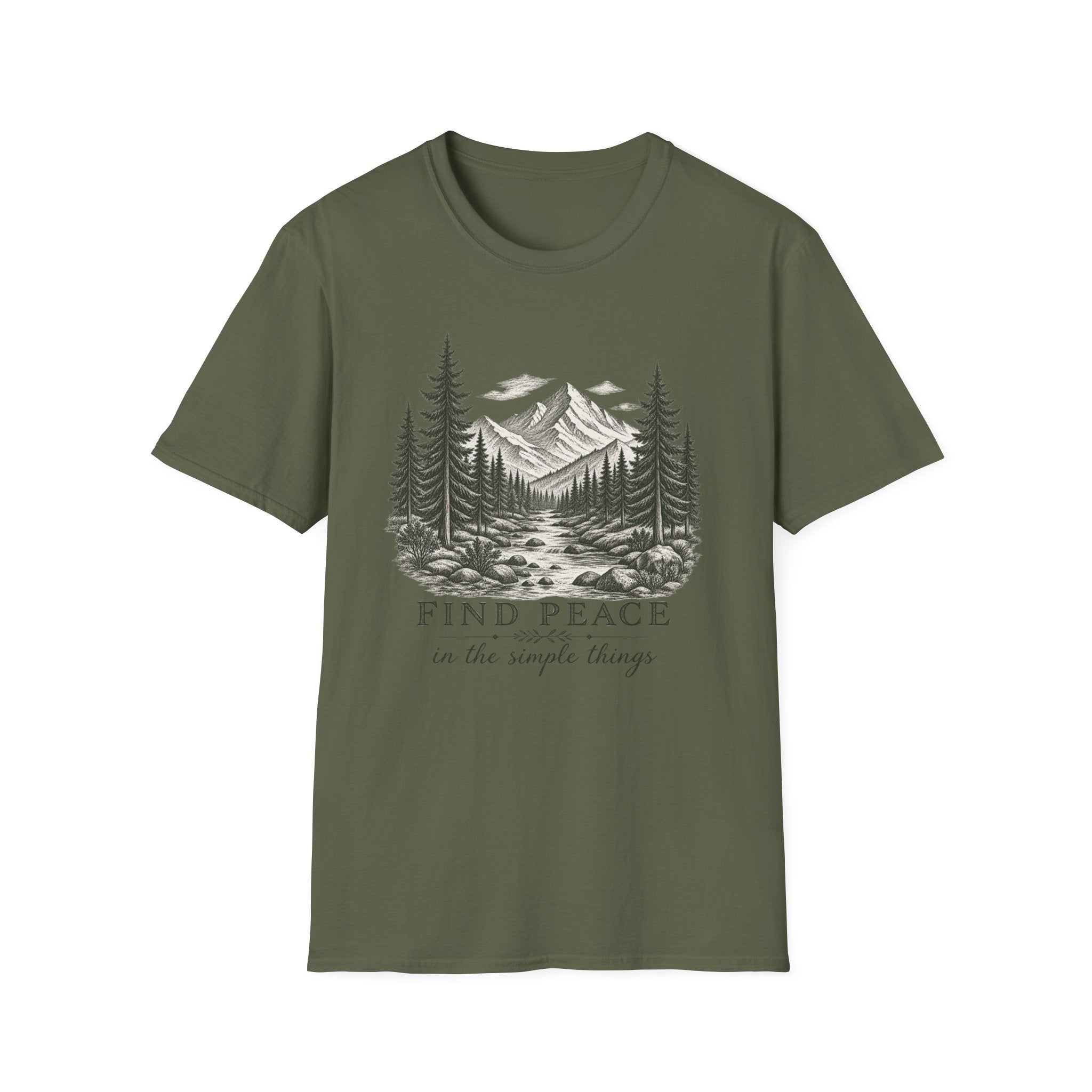 Find Peace Mountain T-Shirt — Vintage Forest Scenic Tee
