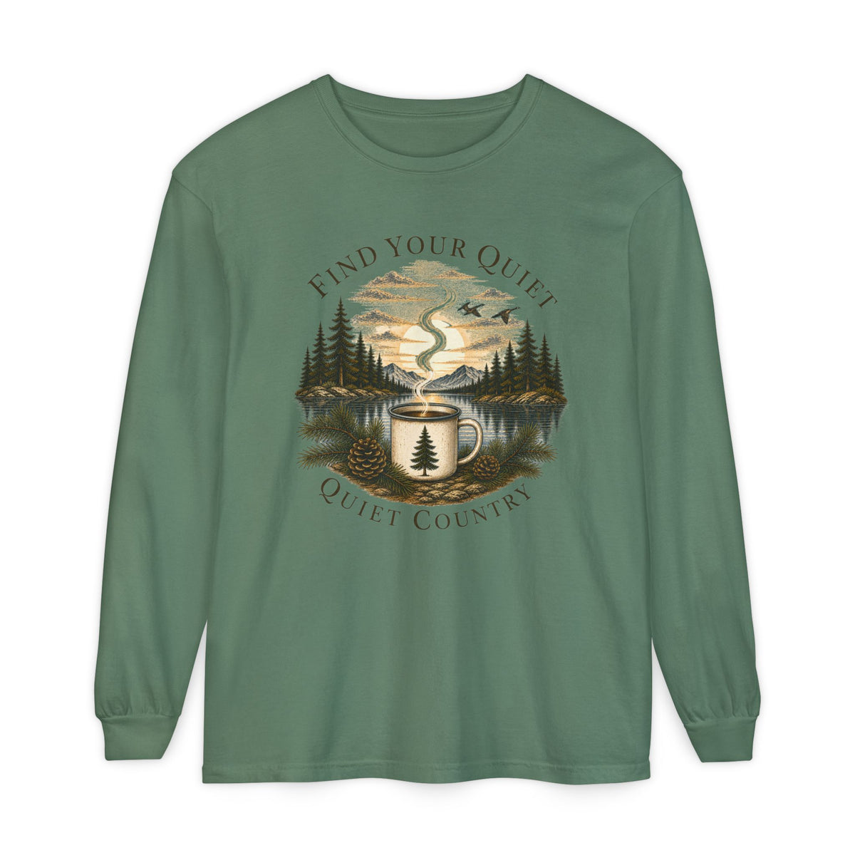 Find Your Quiet Long Sleeve Tee — Quiet Country Camping Graphic