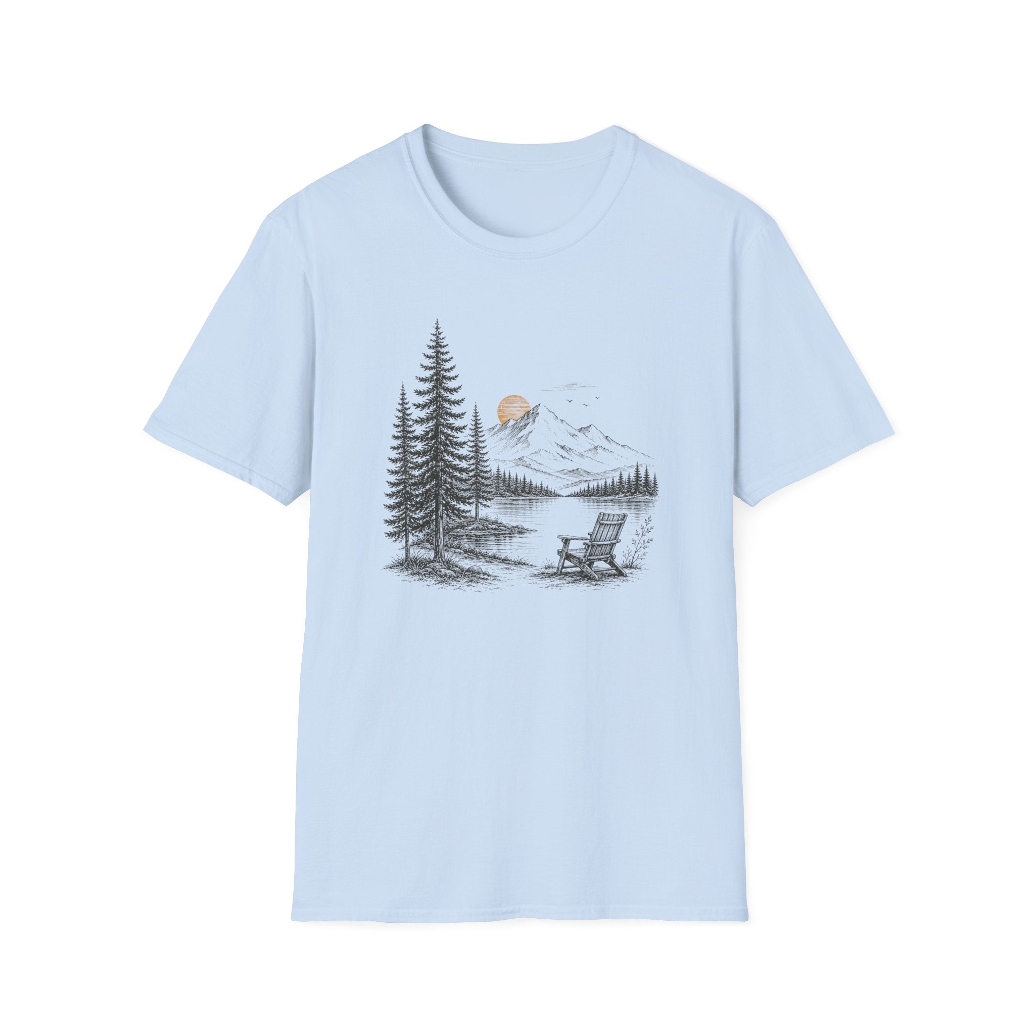 Mountain Sunrise Tee — Scenic Pines & Lake Camping T‑Shirt