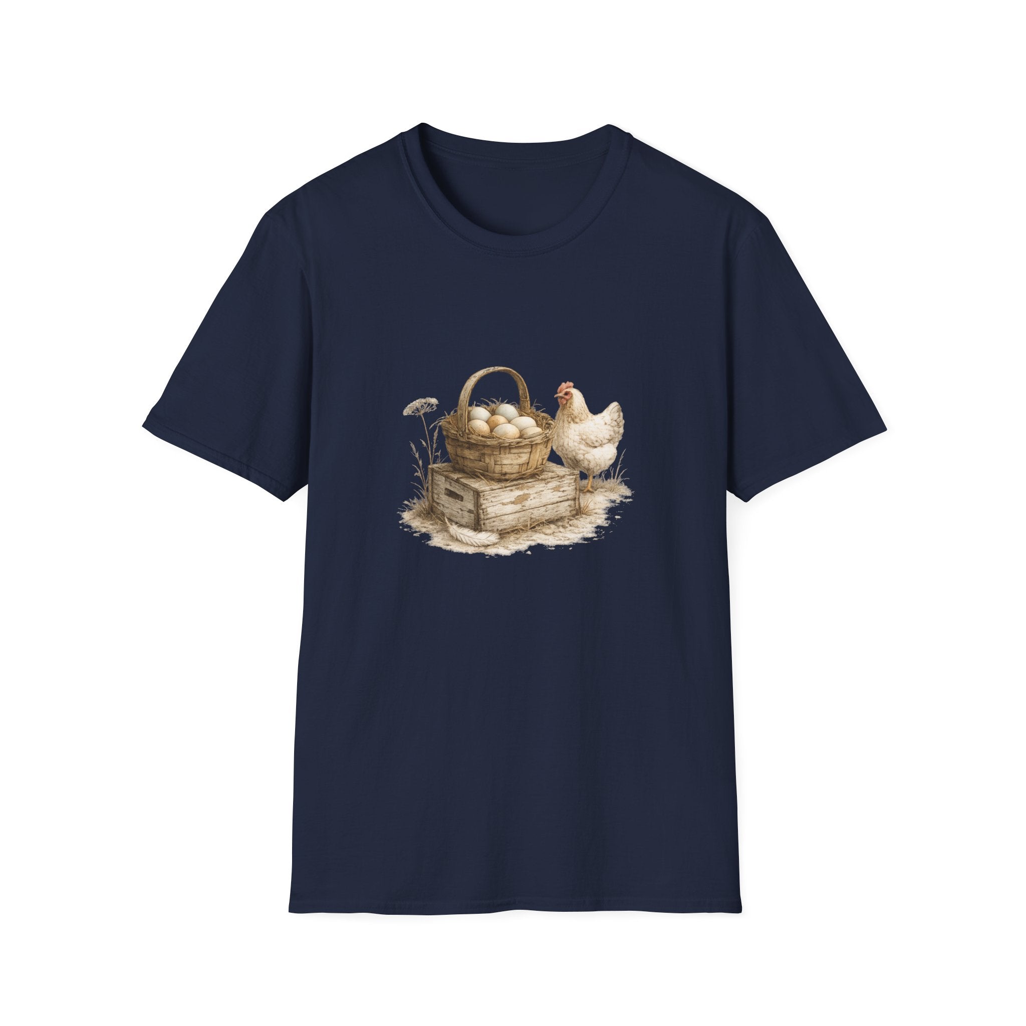 Chicken & Egg Basket T-Shirt — Rustic Farmhouse Tee for Animal Lovers