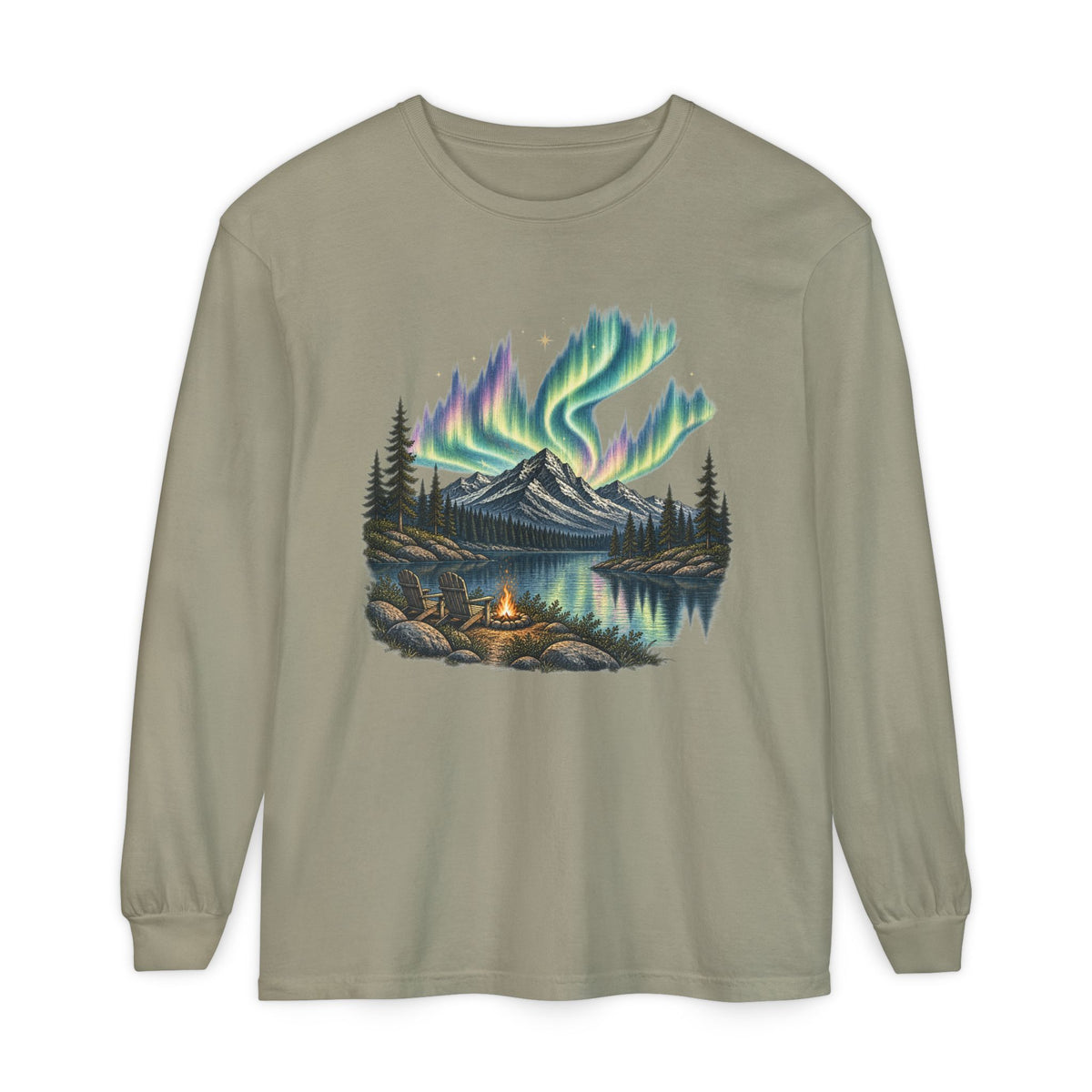 Aurora Night Camping Long Sleeve Tee