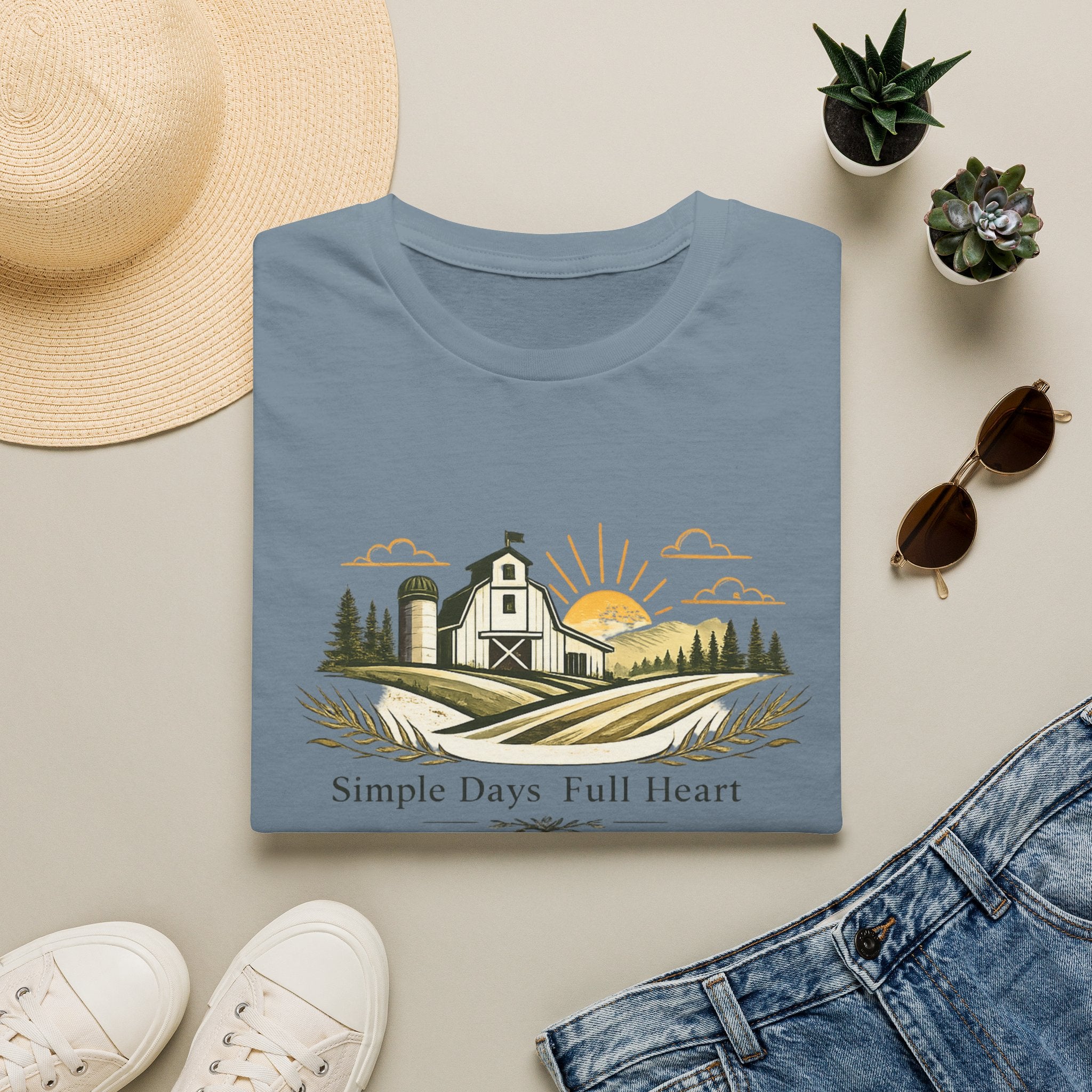 Farmhouse Sunrise T-Shirt — "Simple Days Full Heart" Rustic Country Tee