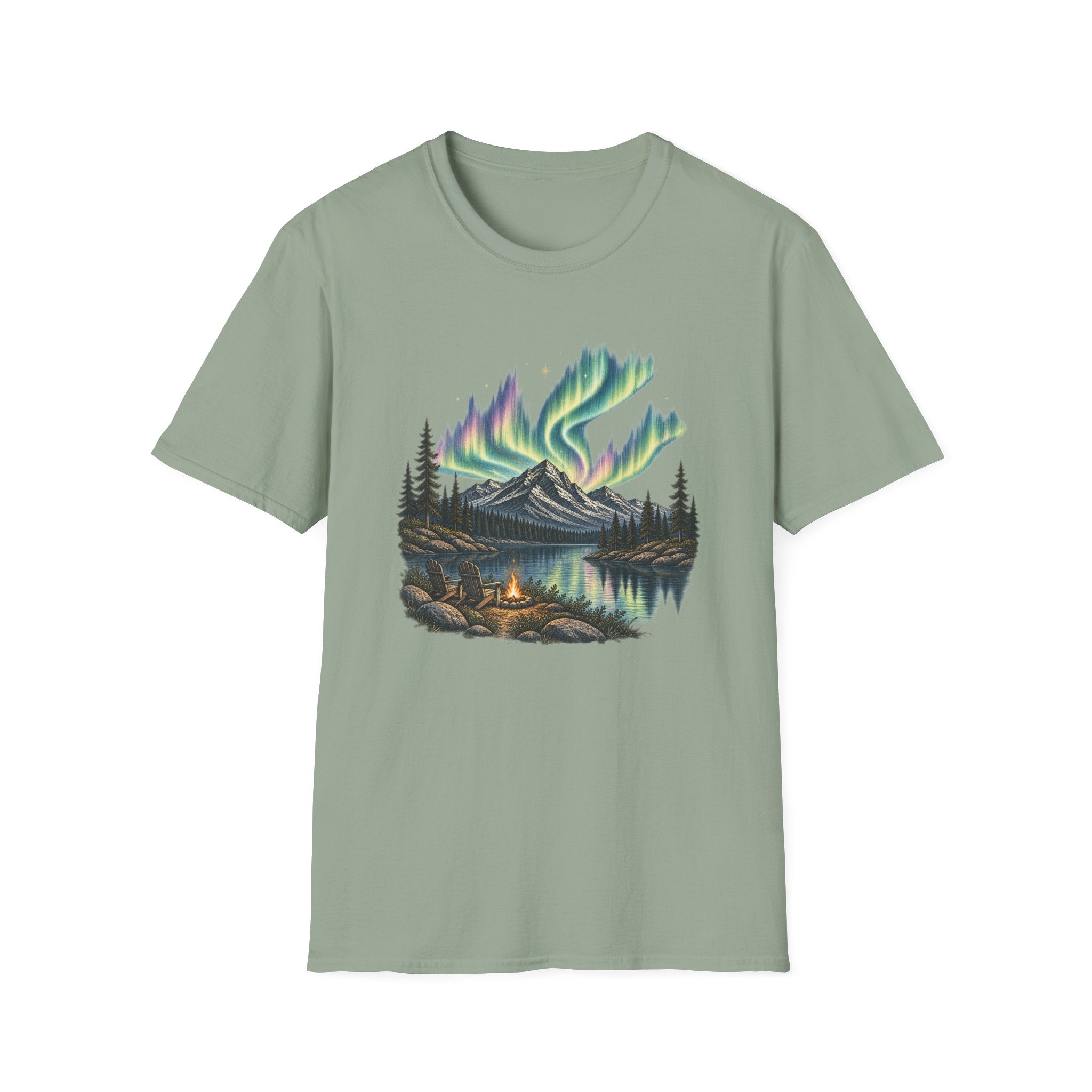 Aurora Mountain Tee — Northern Lights Camping T-Shirt