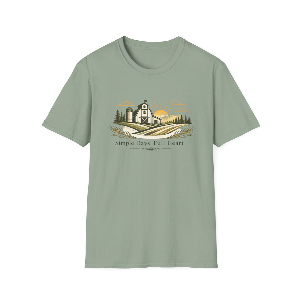 Farmhouse Sunrise T-Shirt — "Simple Days Full Heart" Rustic Country Tee