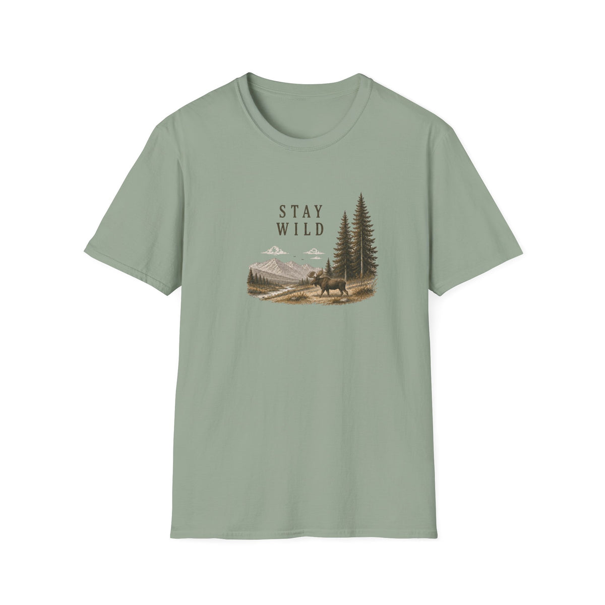 Stay Wild Mountain T-Shirt — Nature Forest Moose Graphic Tee