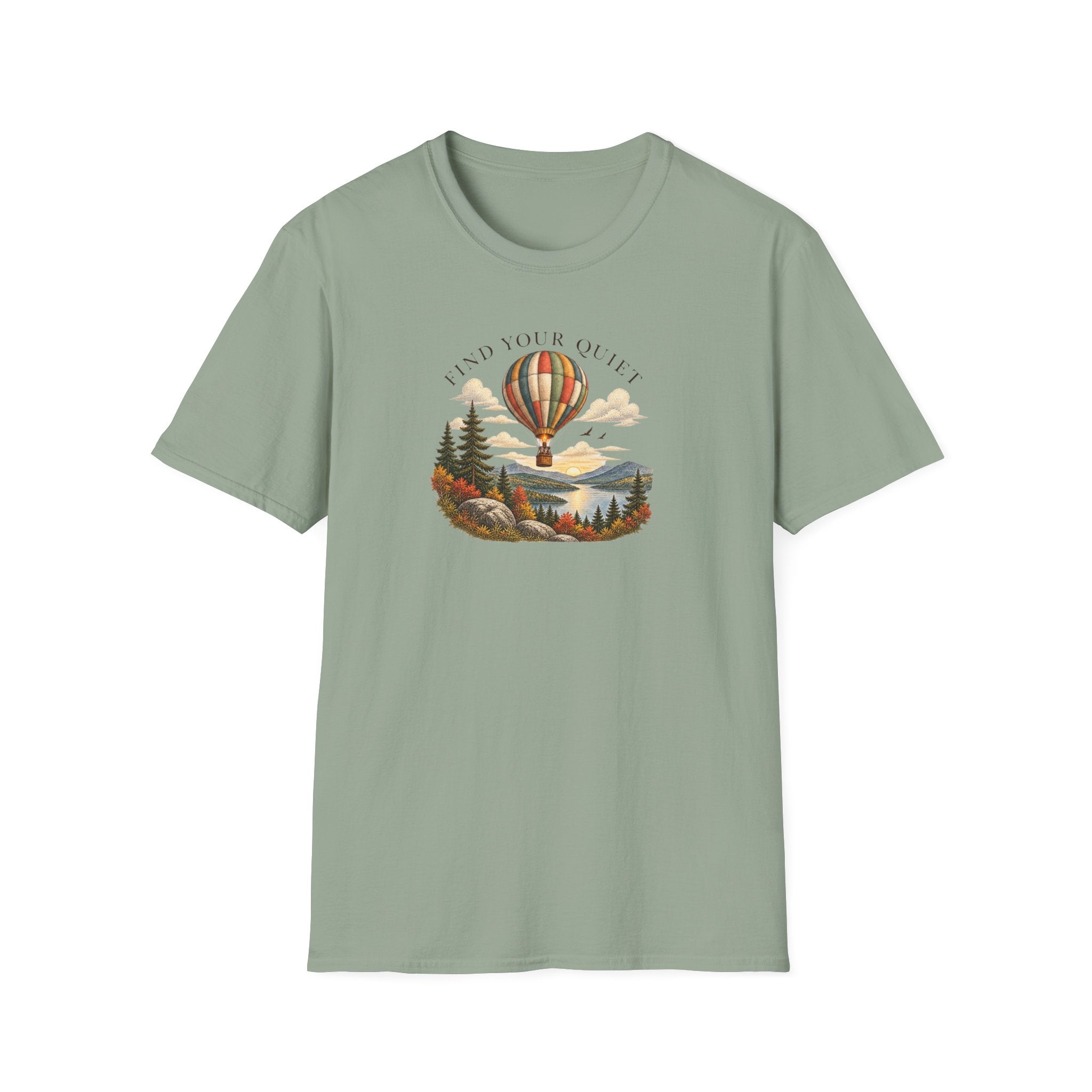 Find Your Quiet Hot Air Balloon T-Shirt — Scenic Nature Relaxation Tee