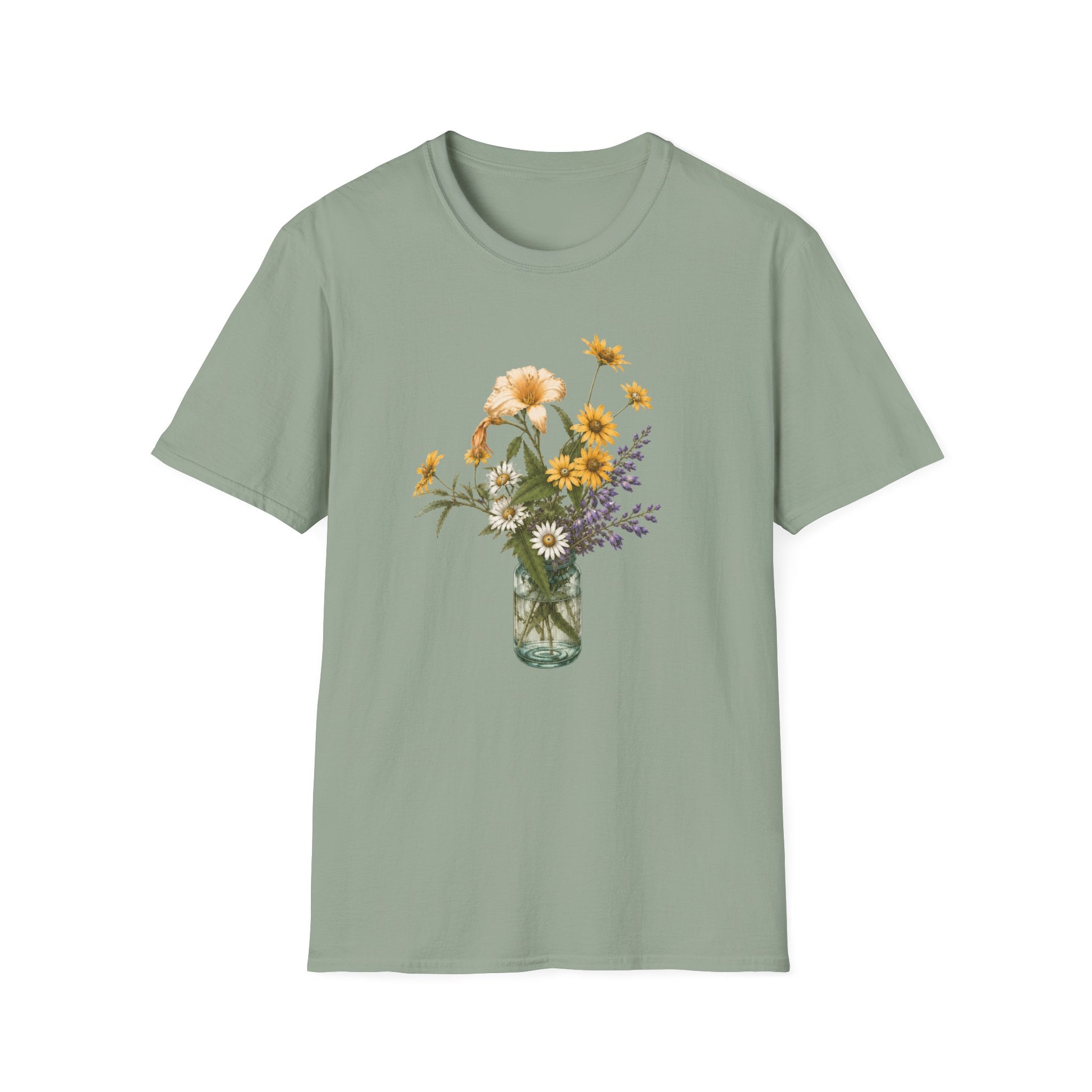 Floral Mason Jar Tee — Yellow Sunflower Bouquet Graphic Shirt