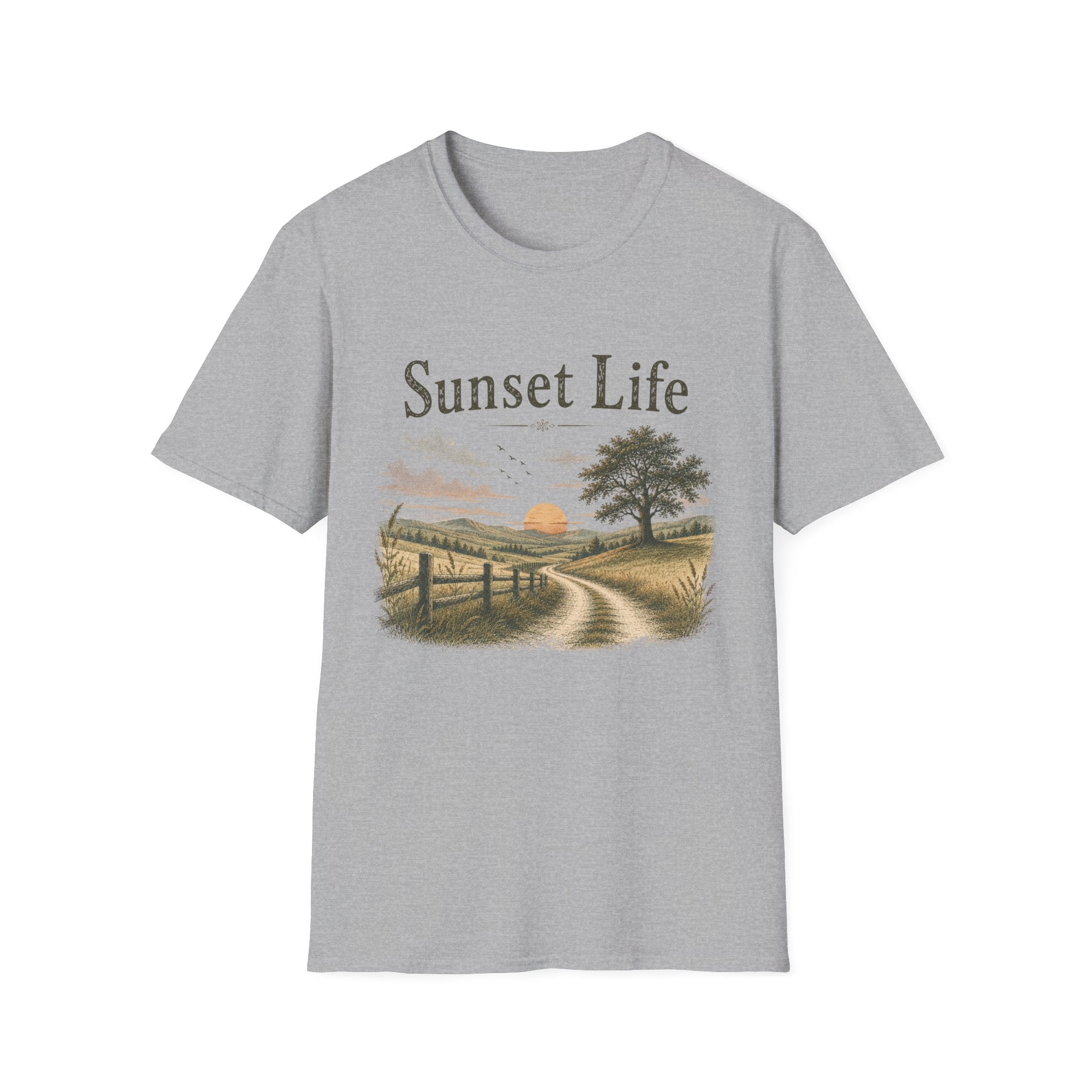 Sunset Life T-Shirt — Rustic Sunset Landscape Tee for Relaxed Outdoor Vibes