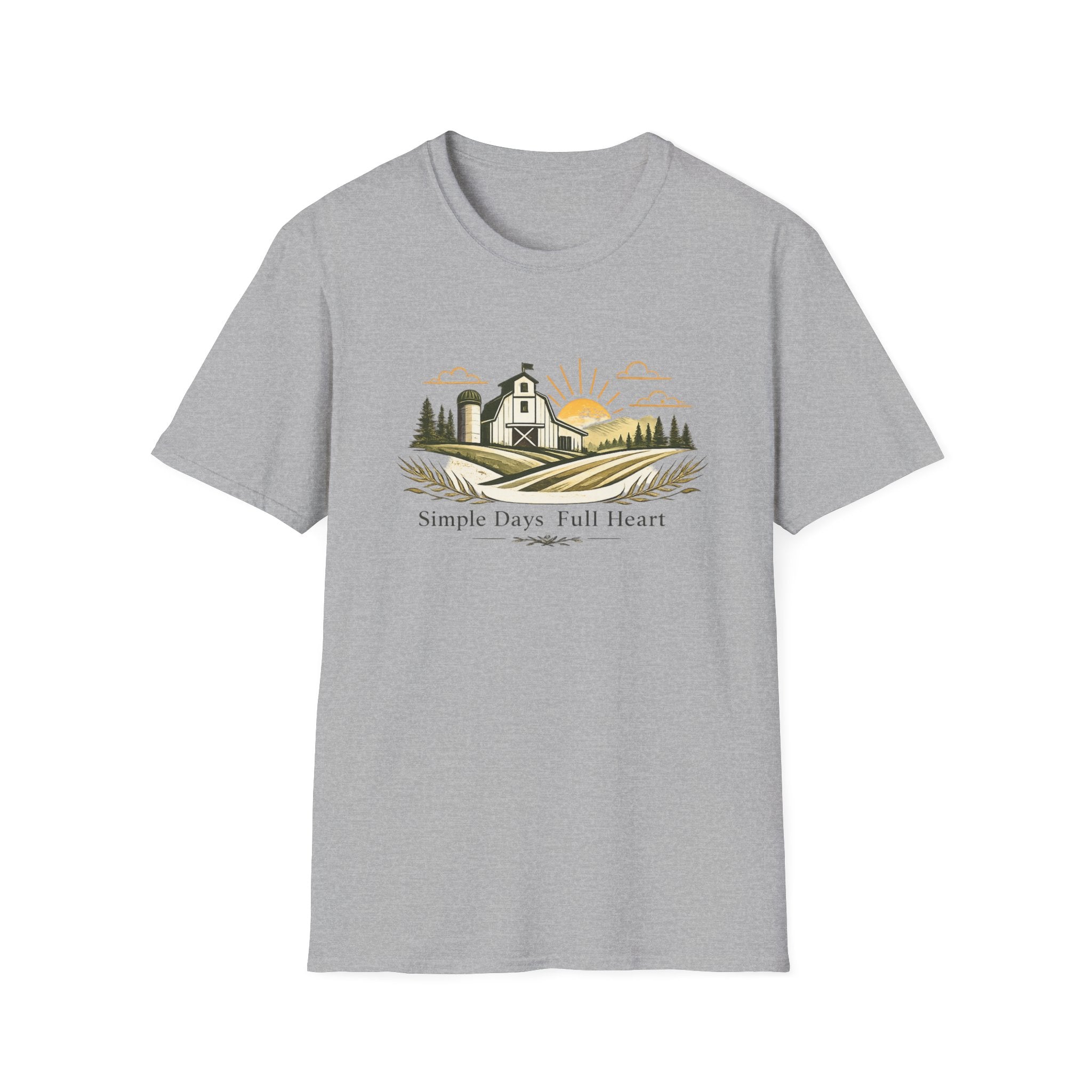 Farmhouse Sunset T-Shirt — "Simple Days Full Heart" Rustic Country Tee