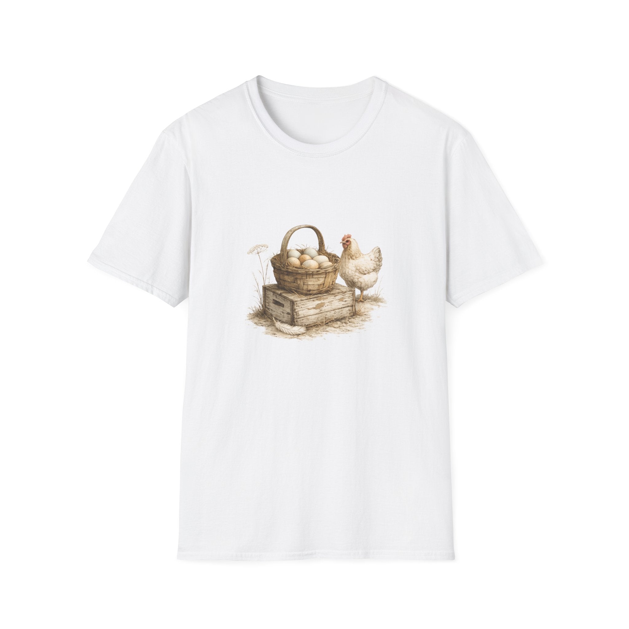 Chicken & Egg Basket T-Shirt — Rustic Farmhouse Tee for Animal Lovers
