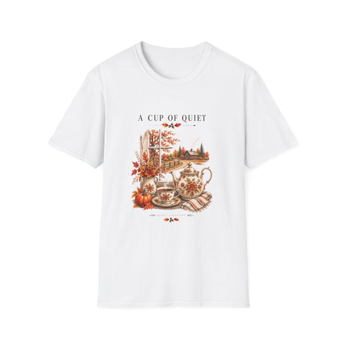 A Cup of Quiet Tee — Cozy Autumn Cottage Graphic T-Shirt