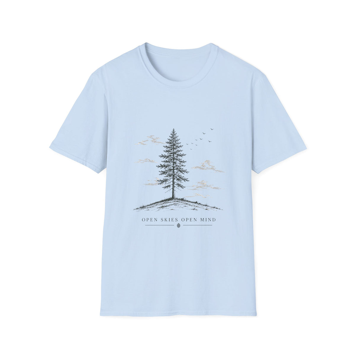 Nature Graphic T-Shirt — 'Open Skies Open Mind' Minimalist Tree Tee