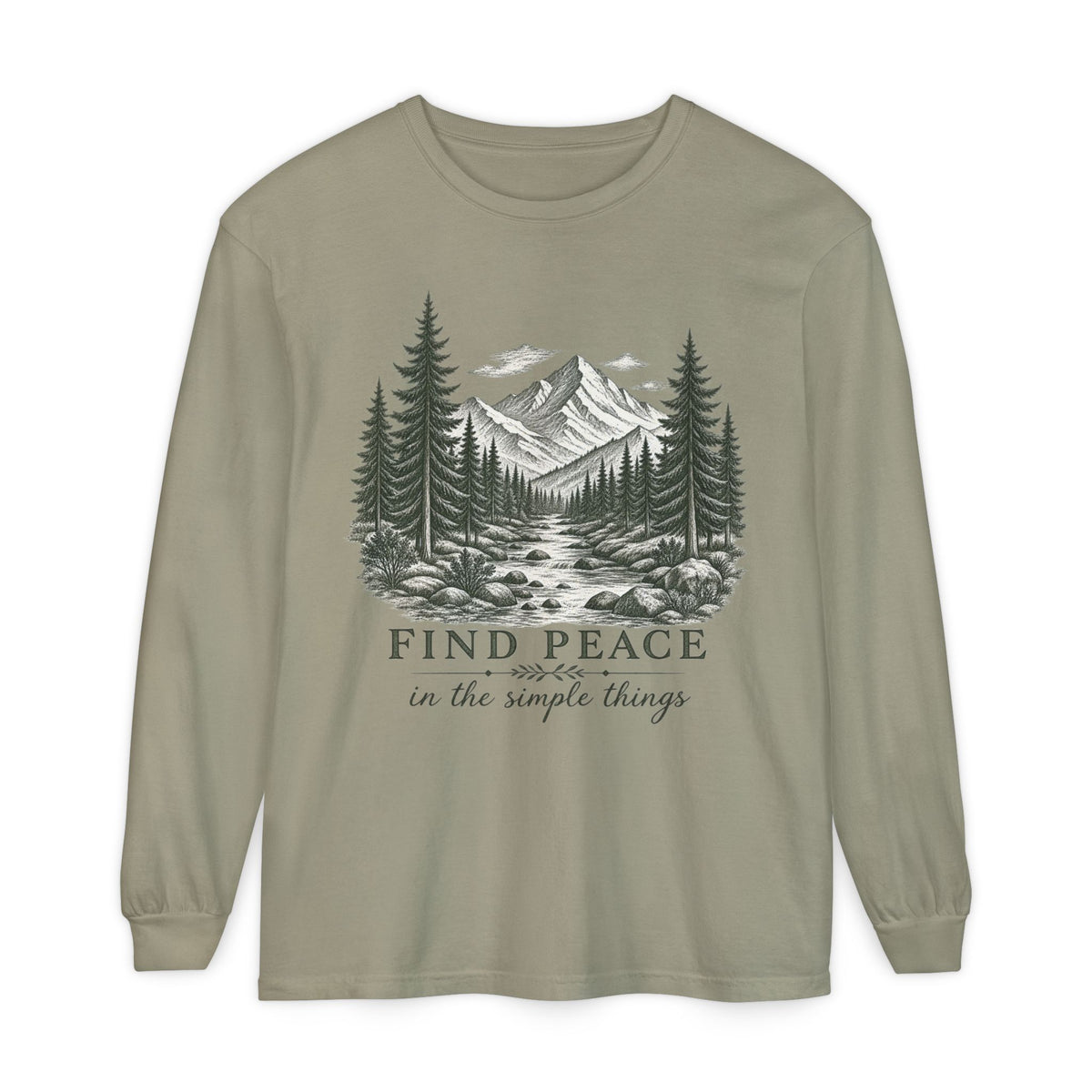 Find Peace Mountain Long Sleeve Tee — "Find Peace in the Simple Things" Nature Shirt