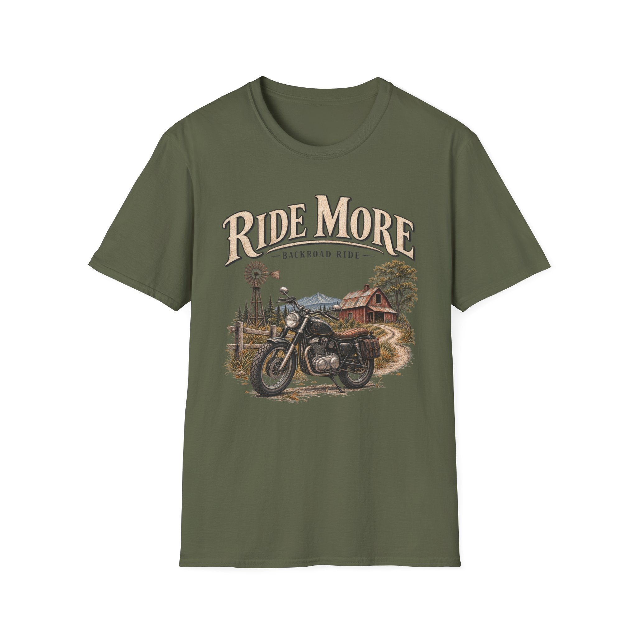 Ride More Motorcycle T-Shirt — Vintage Backroad Biker Graphic