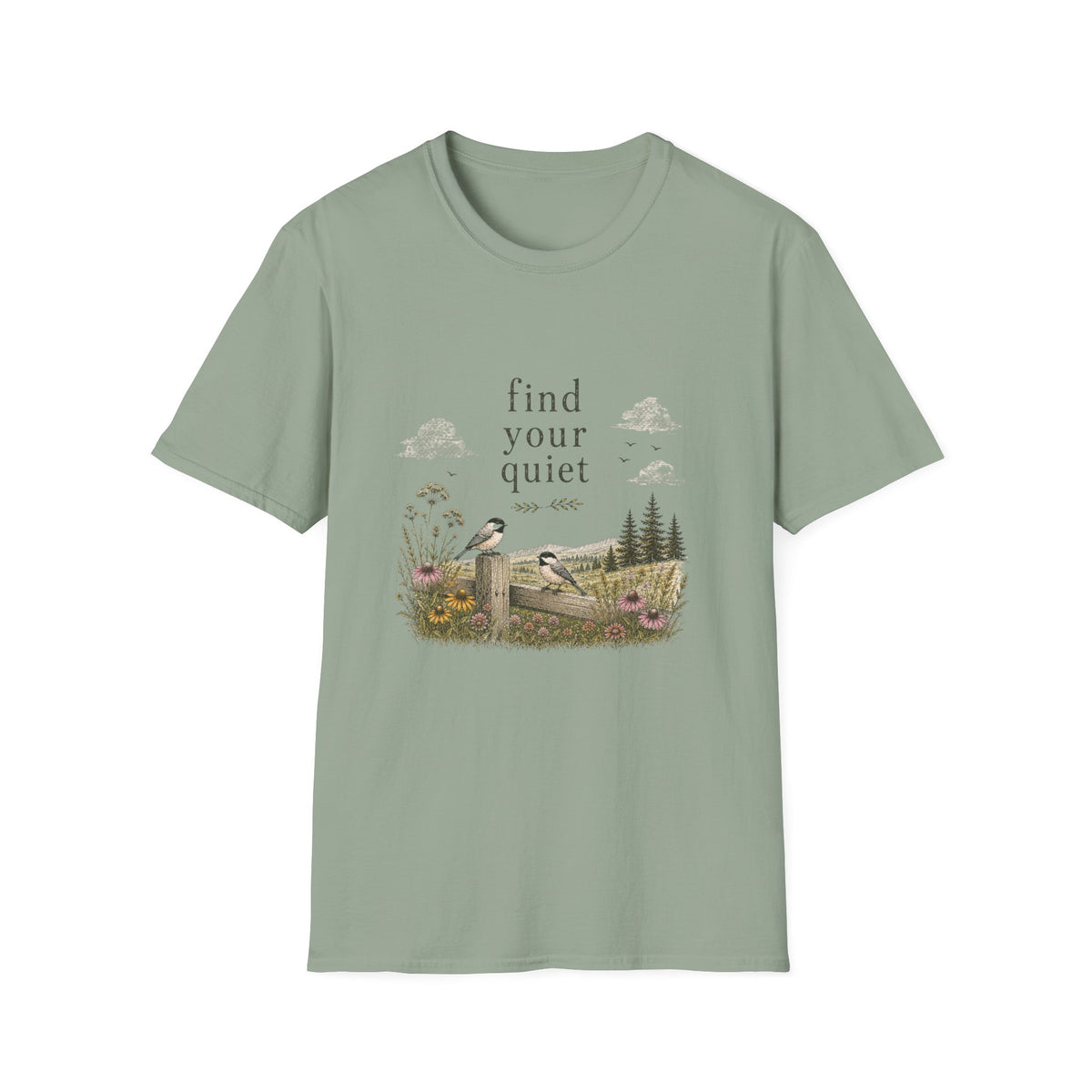 Find Your Quiet Bird T-Shirt — Nature Scene Relaxation Tee