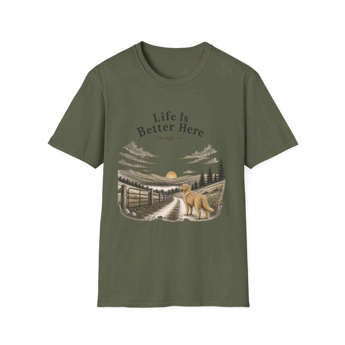 T-Shirt — "Life Is Better Here" Golden Retriever
