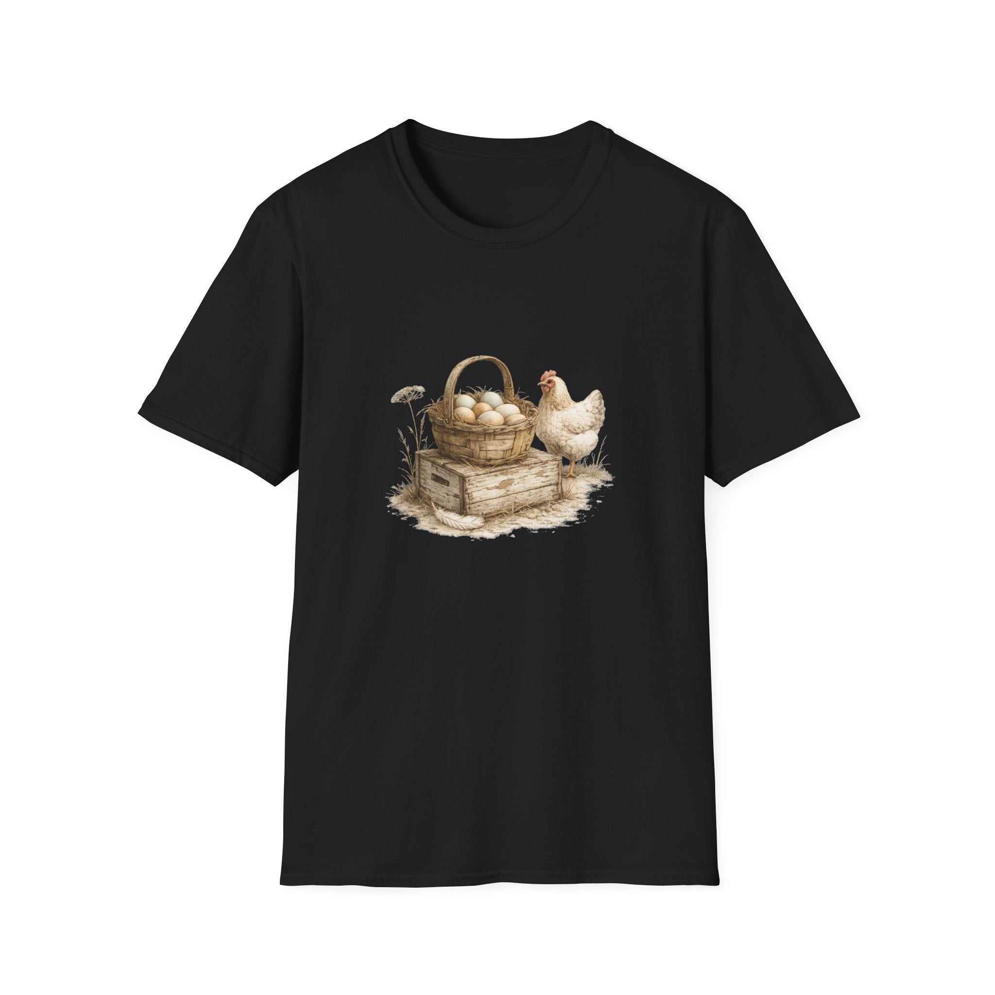 Chicken & Egg Basket T-Shirt — Rustic Farmhouse Tee for Animal Lovers