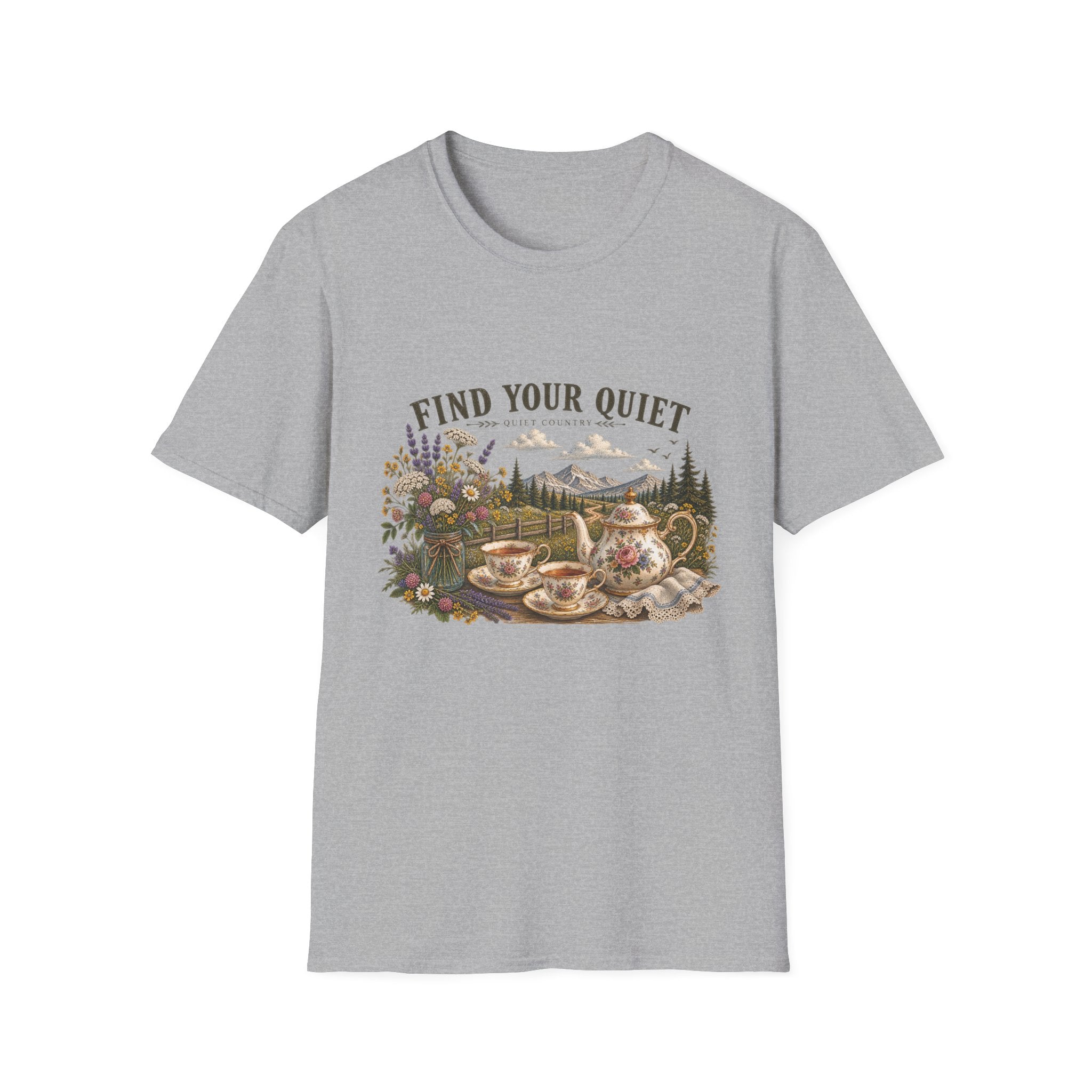 Find Your Quiet T-Shirt — Scenic Cabin Nature Graphic Tee