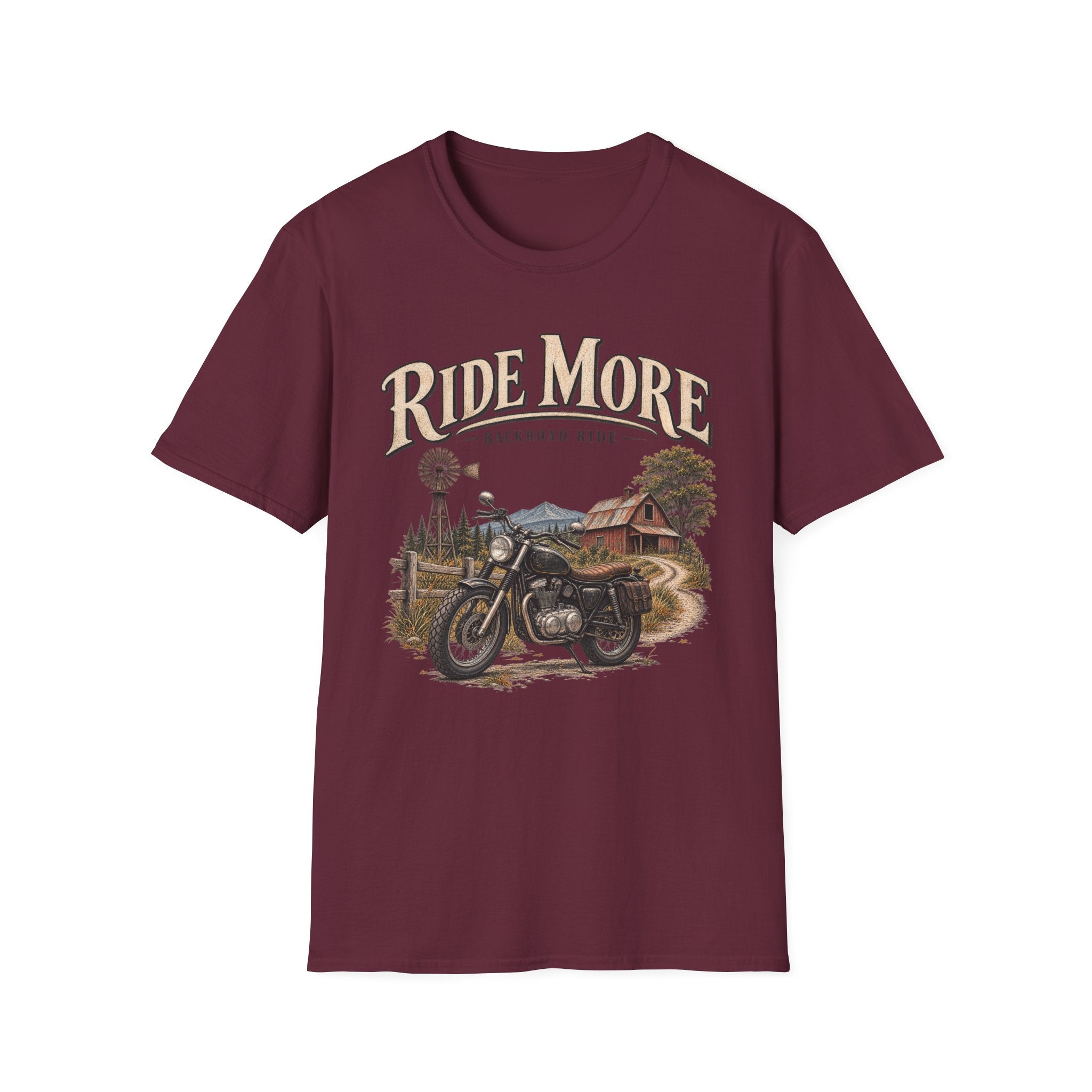 Ride More Motorcycle T-Shirt — Vintage Backroad Biker Graphic
