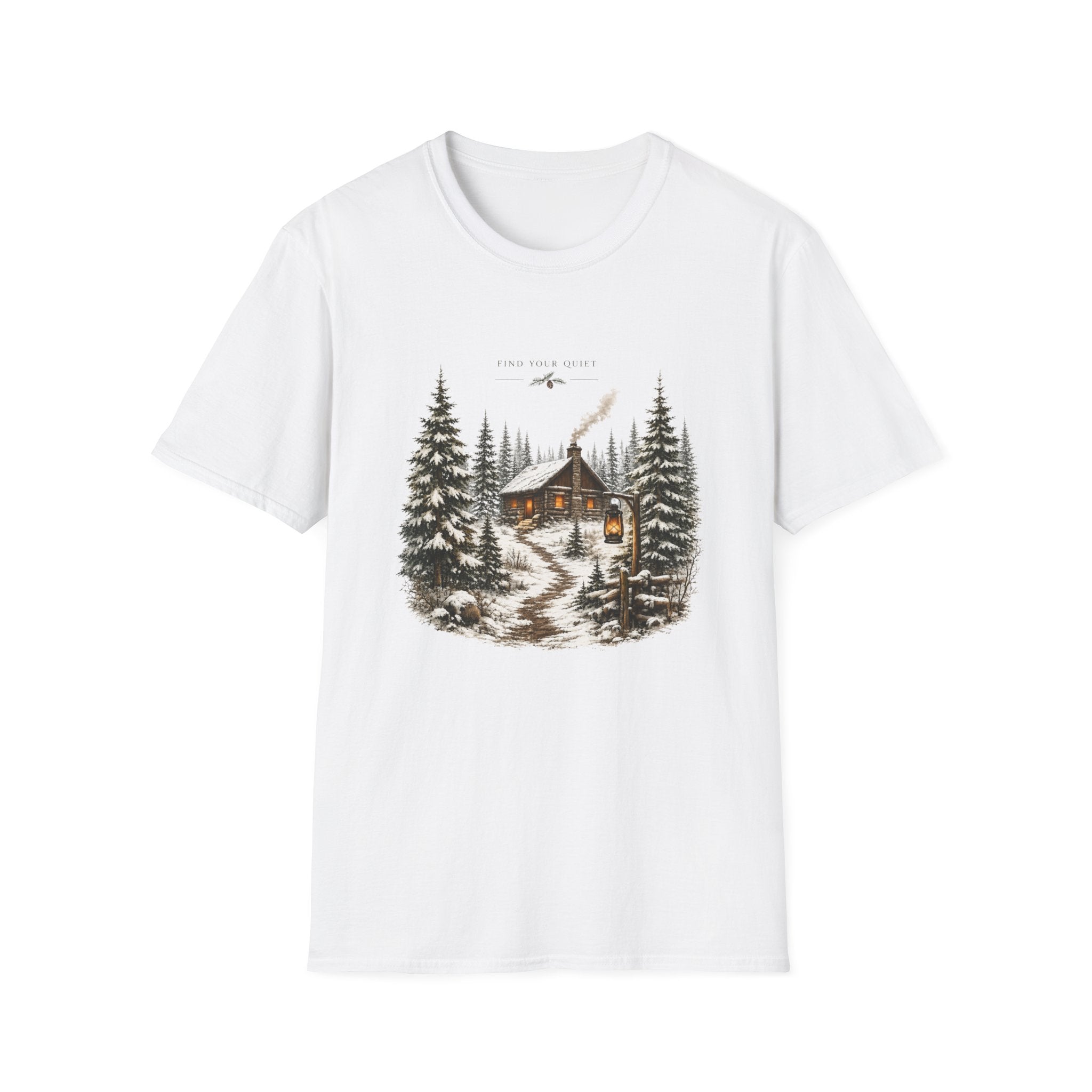 Cabin in the Pines T-Shirt — 'Find Your Quiet' Cozy Winter Graphic Tee