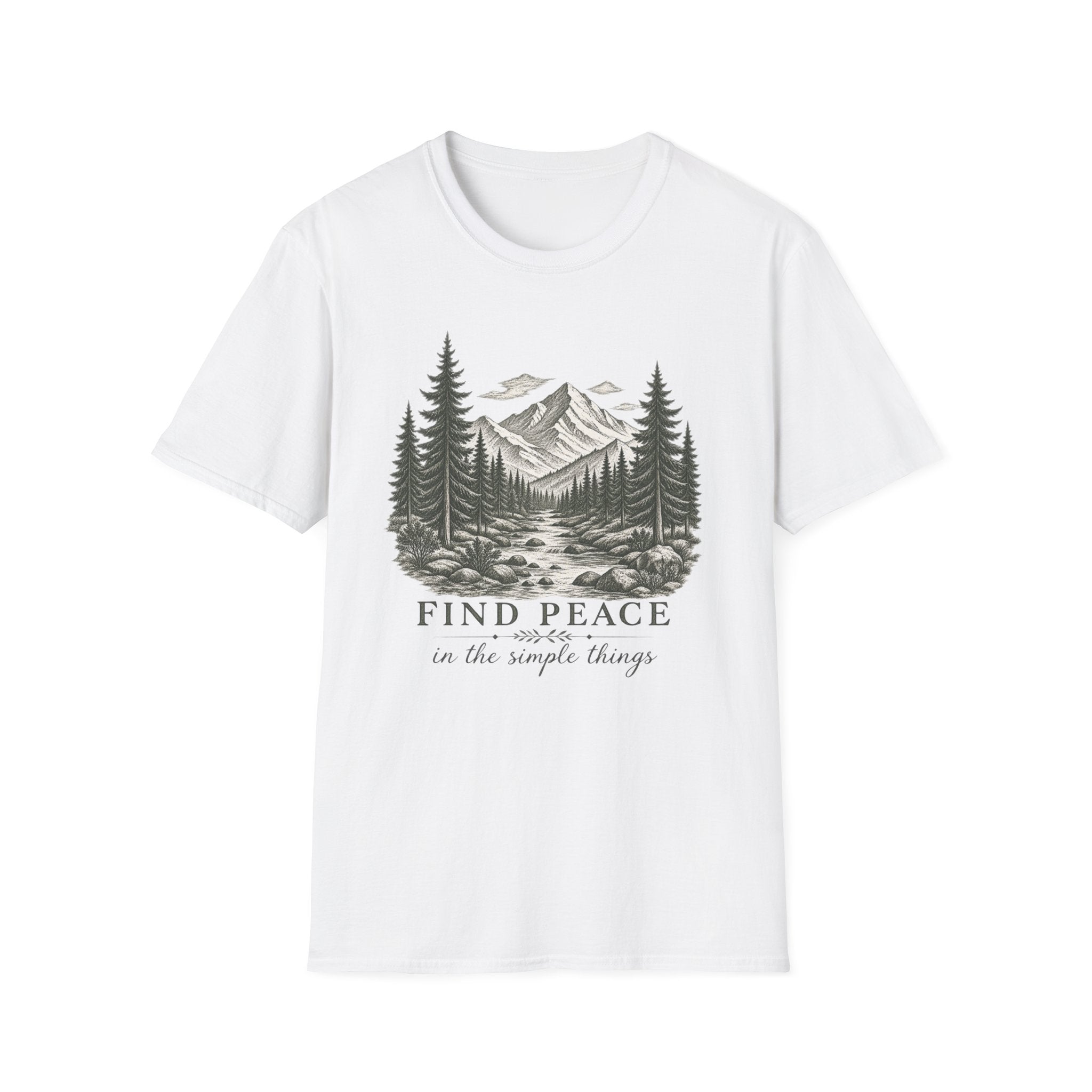Find Peace Mountain T-Shirt — Vintage Forest Scenic Tee