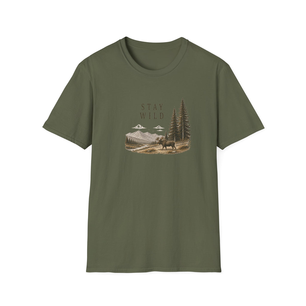 Stay Wild Mountain T-Shirt — Nature Forest Moose Graphic Tee