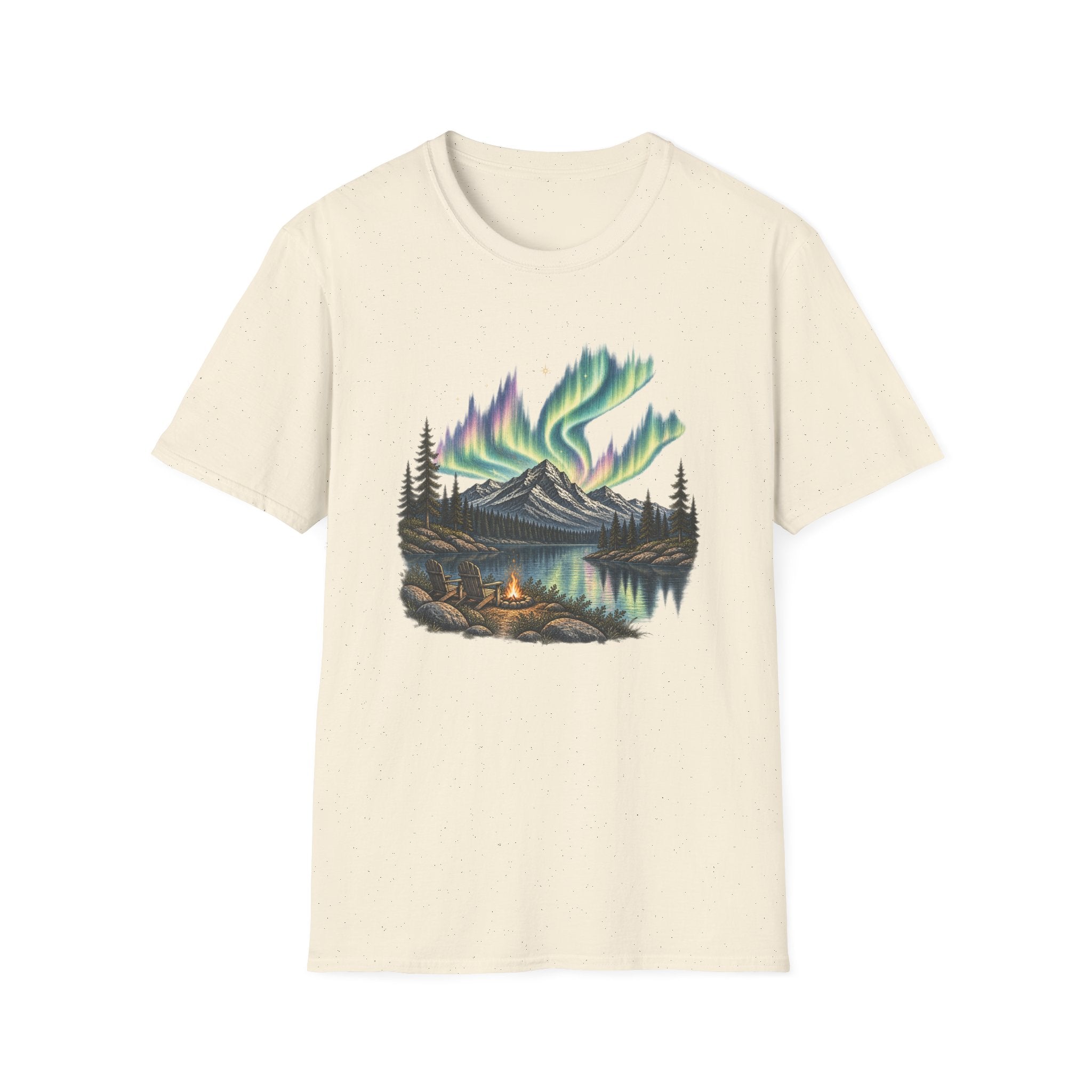 Aurora Mountain Tee — Northern Lights Camping T-Shirt