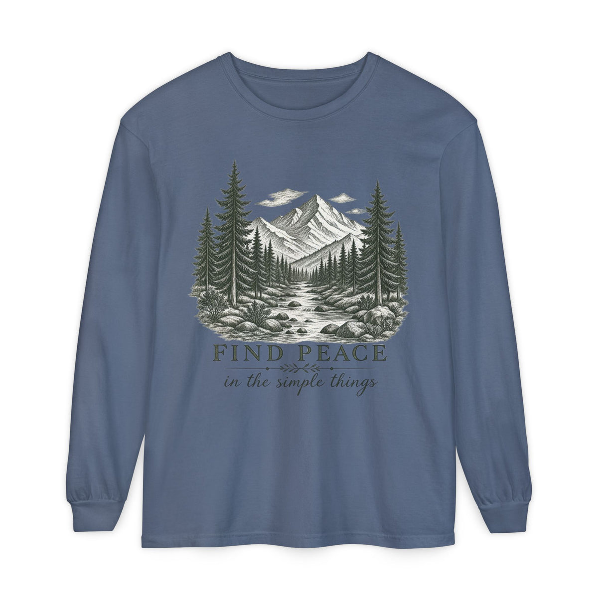Find Peace Mountain Long Sleeve Tee — "Find Peace in the Simple Things" Nature Shirt