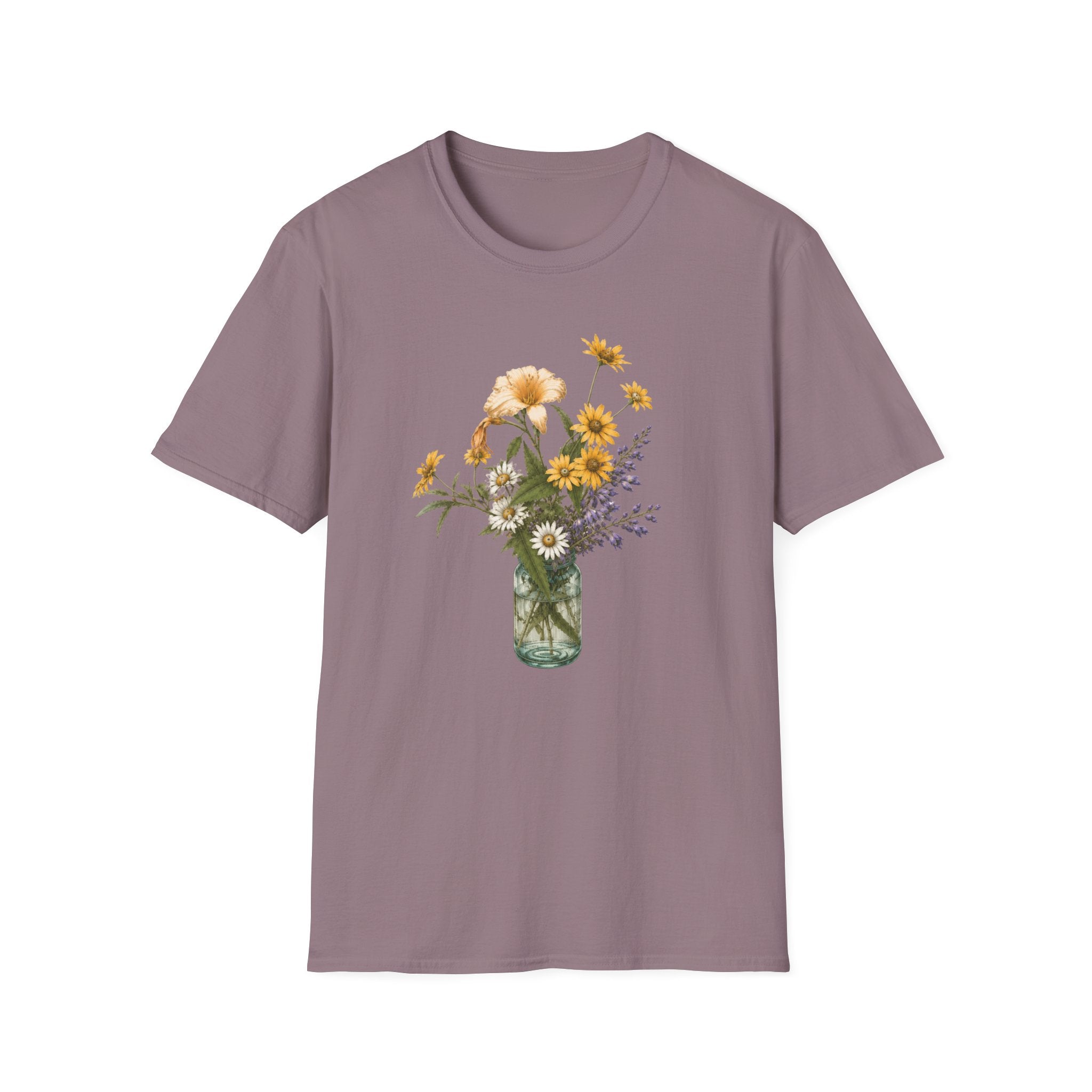 Floral Mason Jar Tee — Yellow Sunflower Bouquet Graphic Shirt