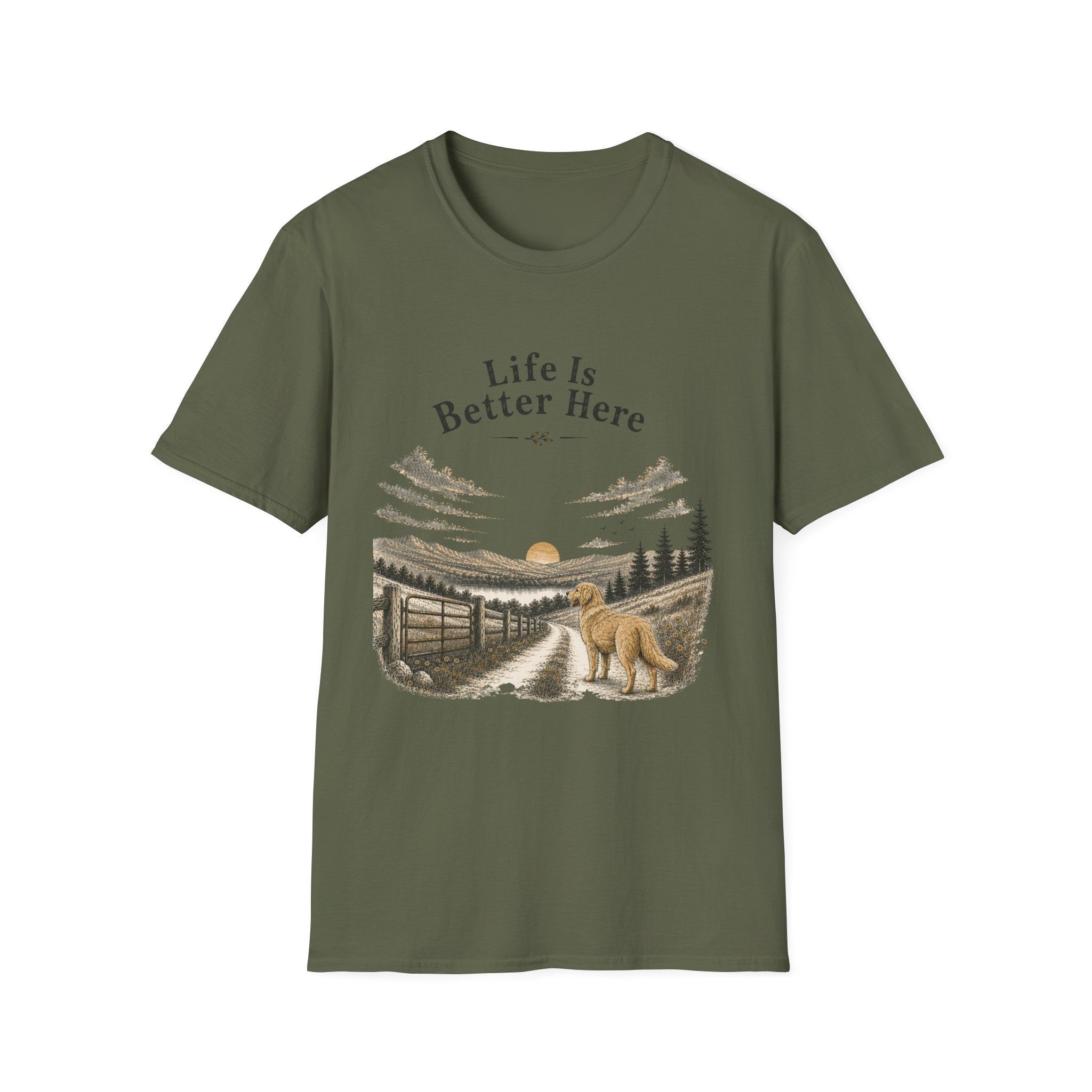 T-Shirt — "Life Is Better Here" Golden Retreiver