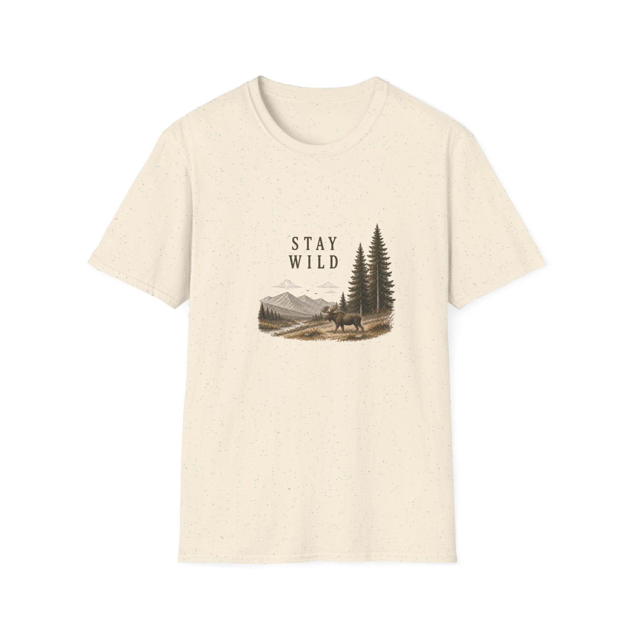 Stay Wild Moose Tee — Nature Graphic T-Shirt with Pines