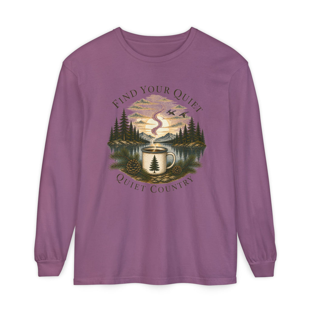 Find Your Quiet Long Sleeve Tee — Quiet Country Camping Graphic