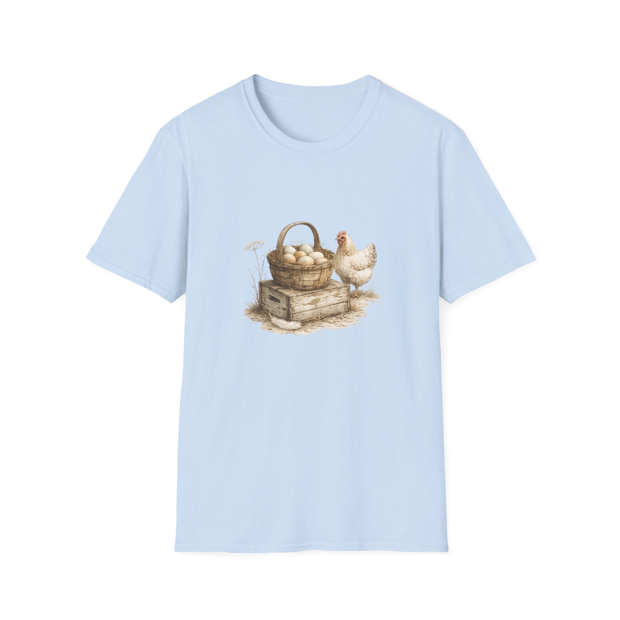 Chicken & Egg Basket T-Shirt — Rustic Farmhouse Tee for Animal Lovers