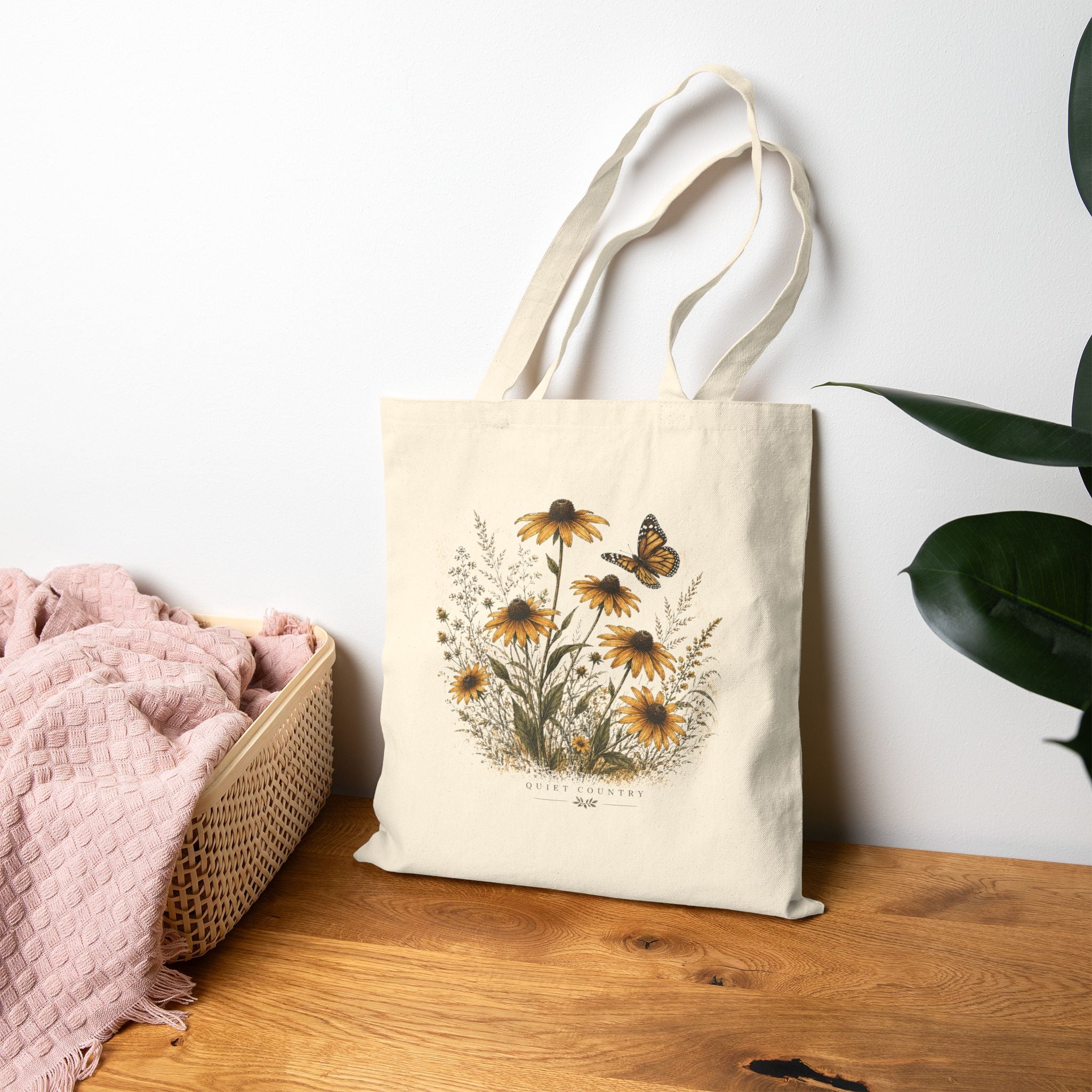 Canvas Tote Bag — Vintage Wildflower & Butterfly Floral Market Tote