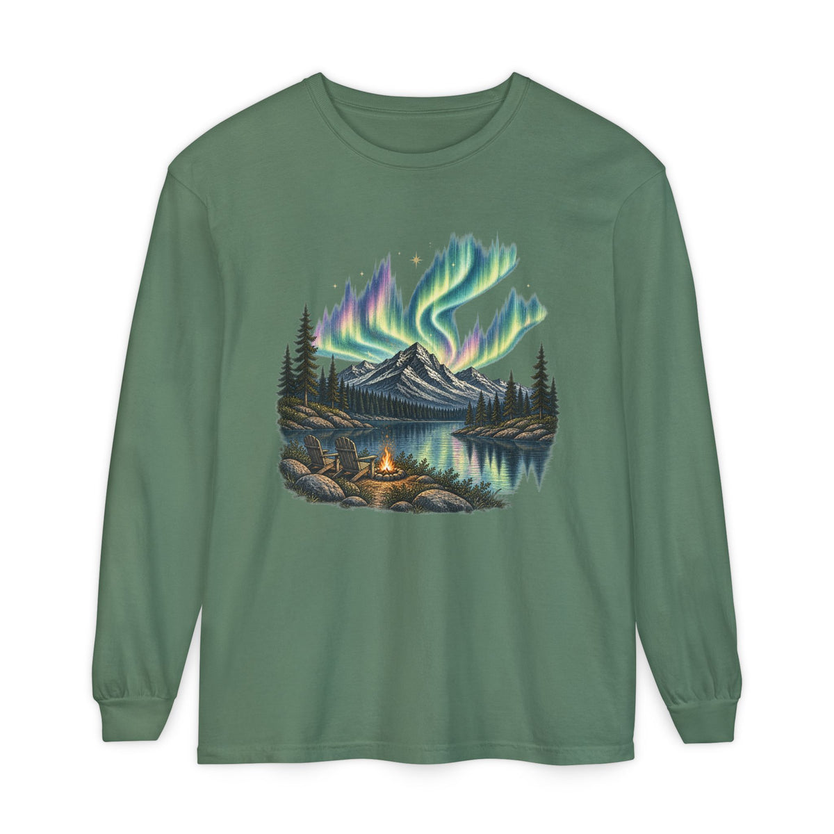 Aurora Night Camping Long Sleeve Tee