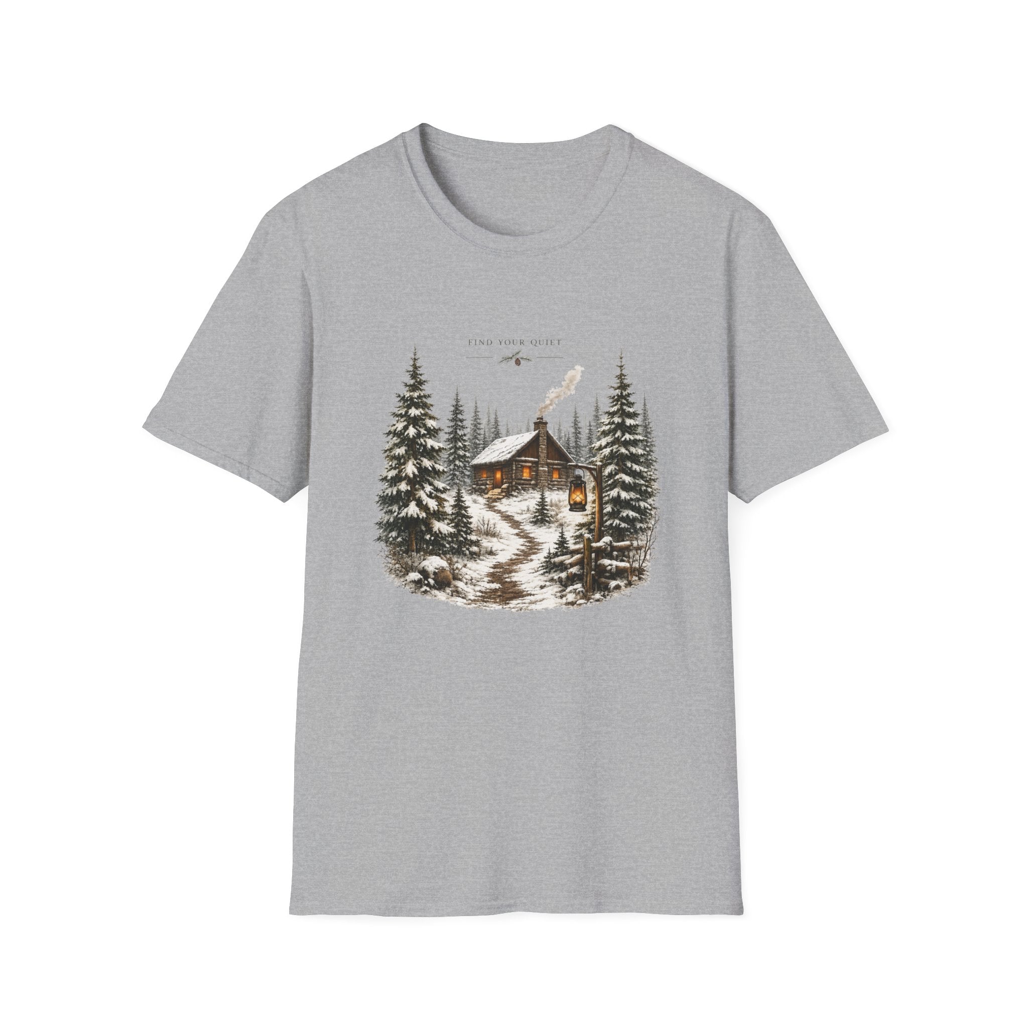 Cabin in the Pines T-Shirt — 'Find Your Quiet' Cozy Winter Graphic Tee