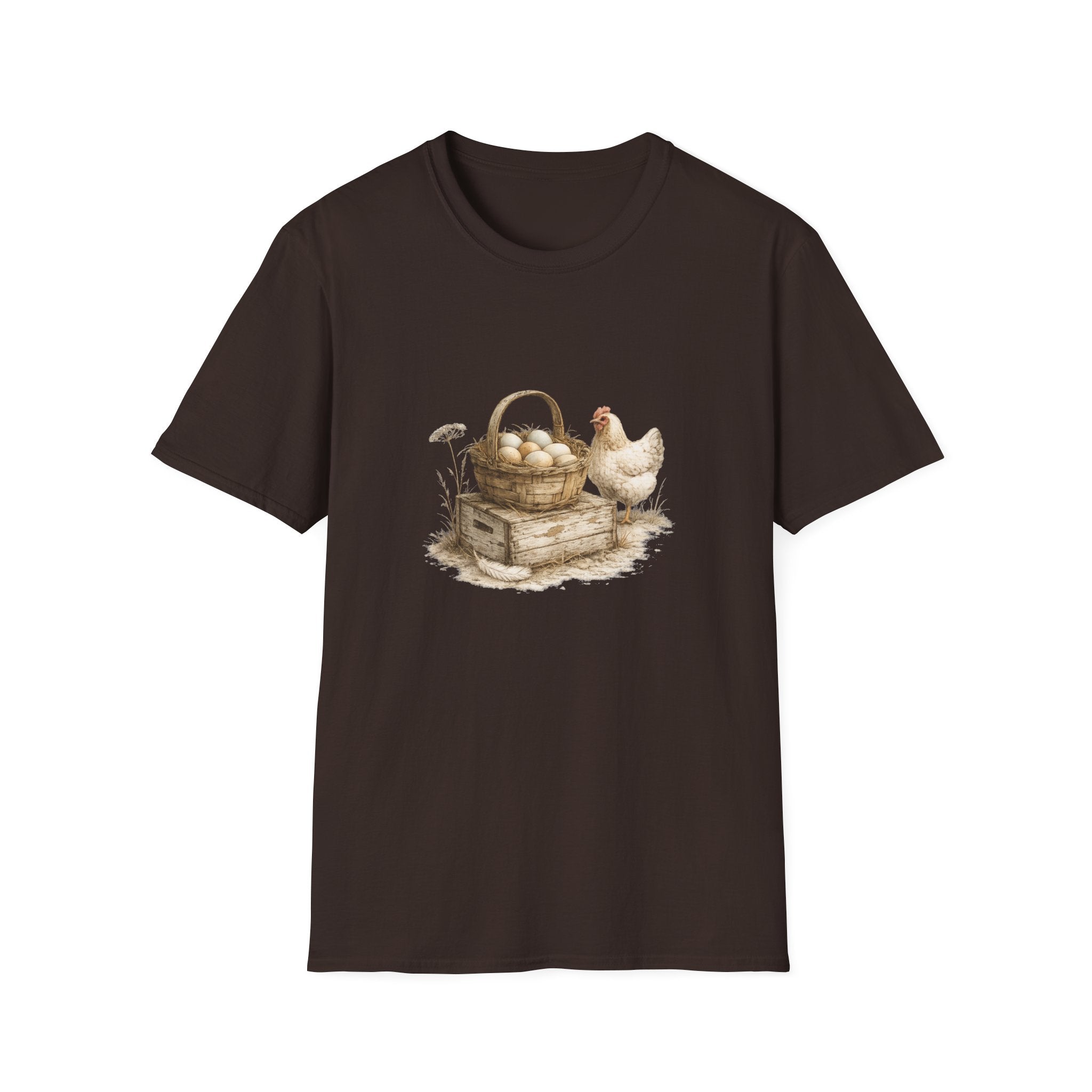 Chicken & Egg Basket T-Shirt — Rustic Farmhouse Tee for Animal Lovers