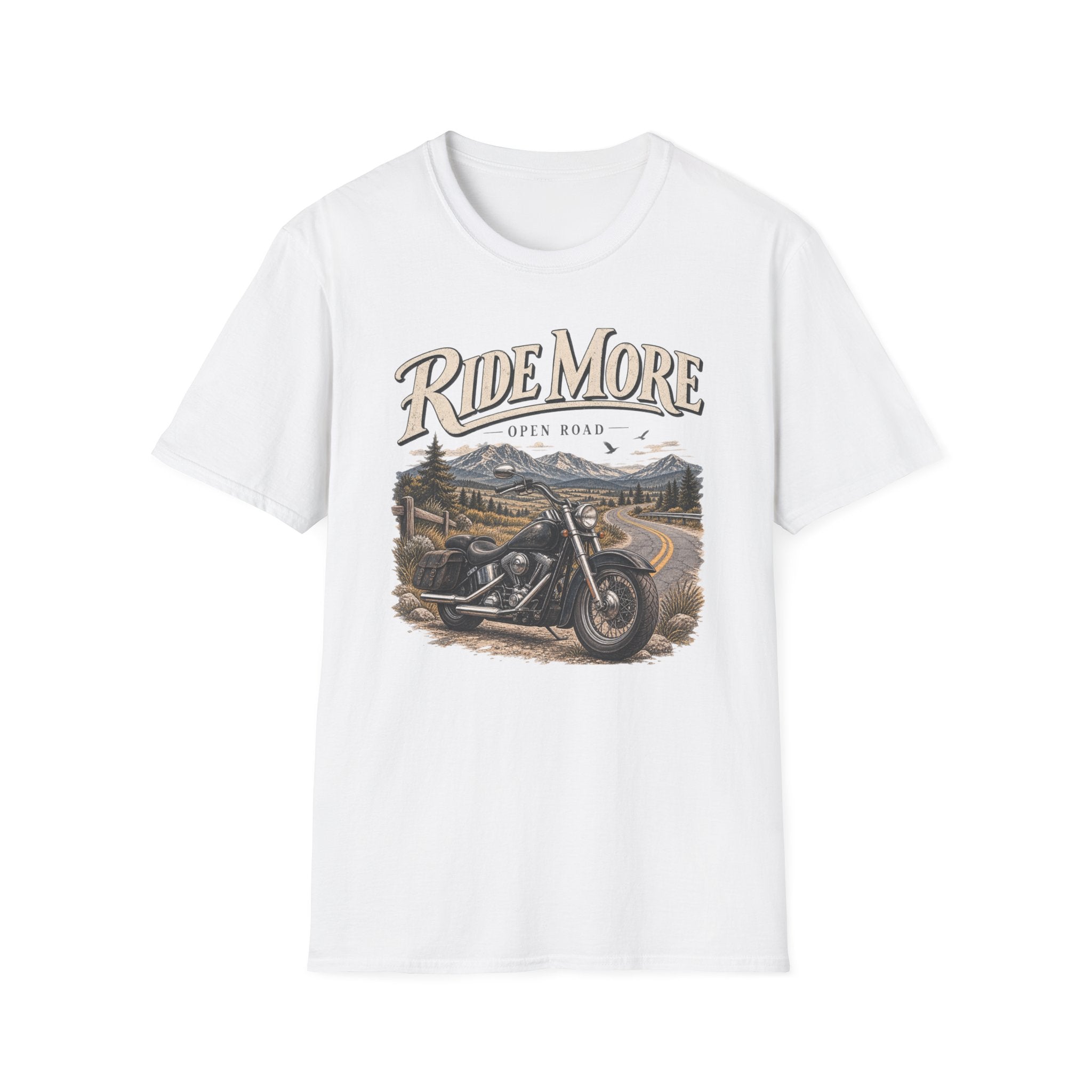 Ride More Motorcycle T‑Shirt — Open Road Scenic Biker Graphic Tee
