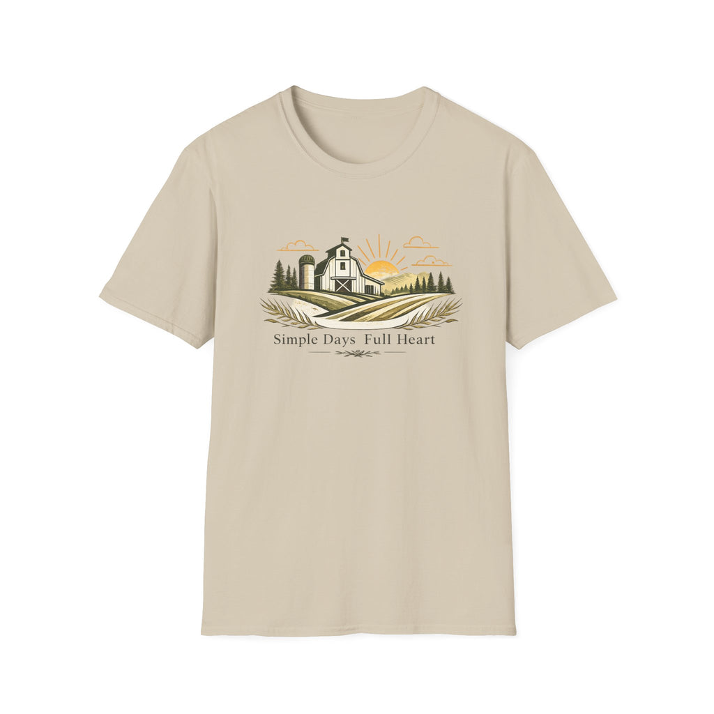 Farmhouse Sunrise T-Shirt — "Simple Days Full Heart" Rustic Country Tee