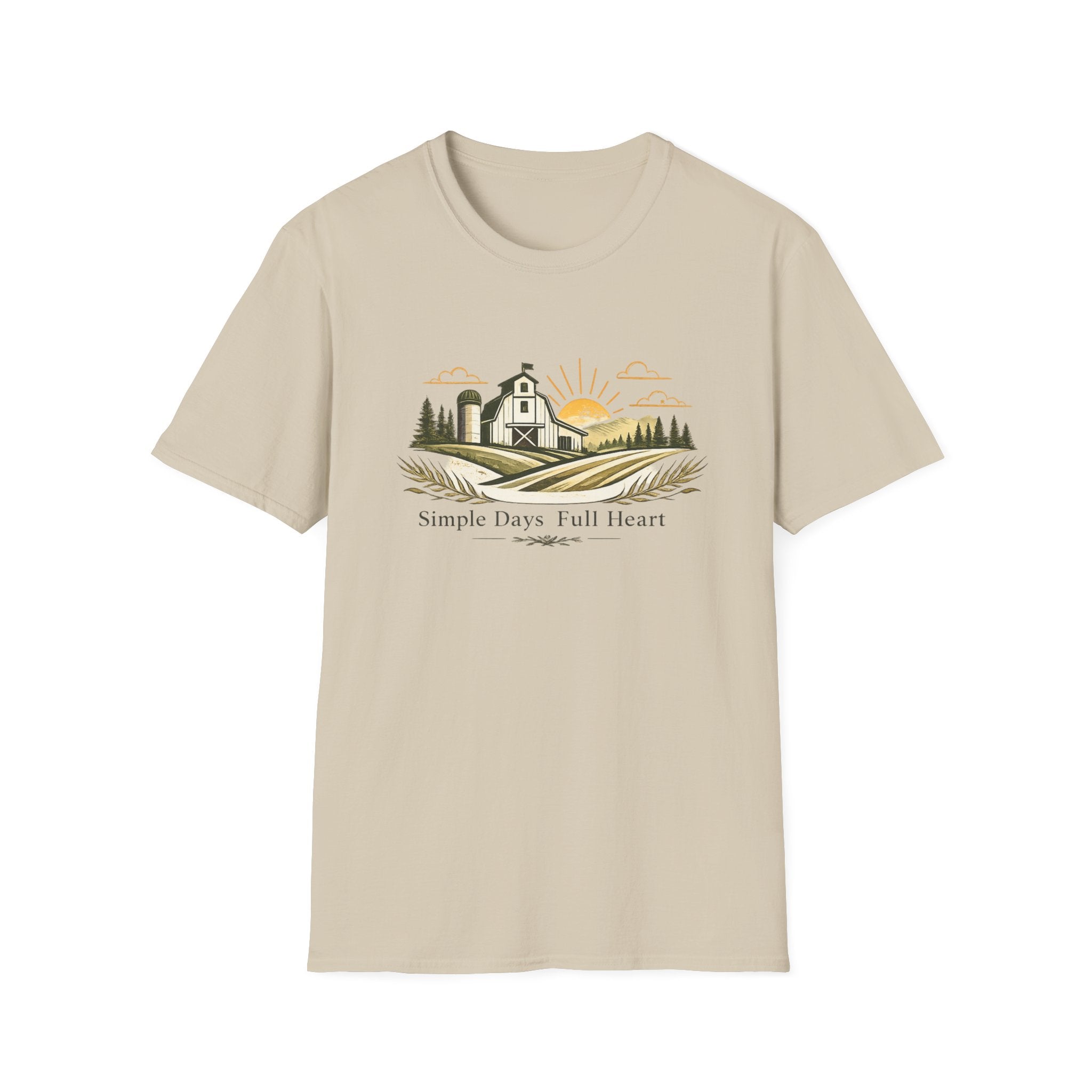 Farmhouse Sunrise T-Shirt — "Simple Days Full Heart" Rustic Country Tee
